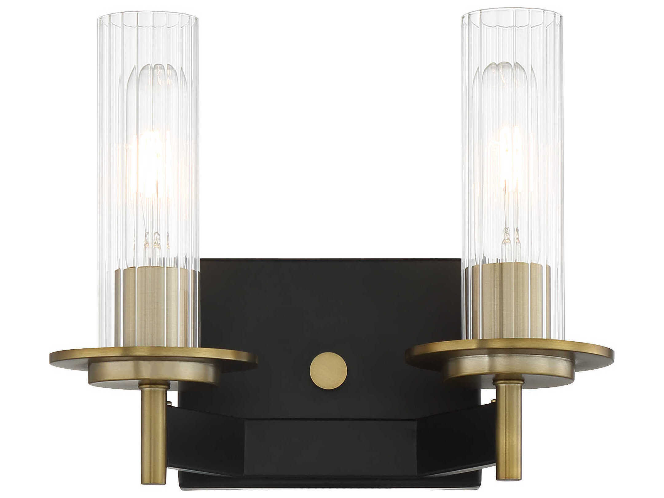 Minka Lavery Baldwin Park 2-Light Coal Soft Brass Black Glass Vanity Light