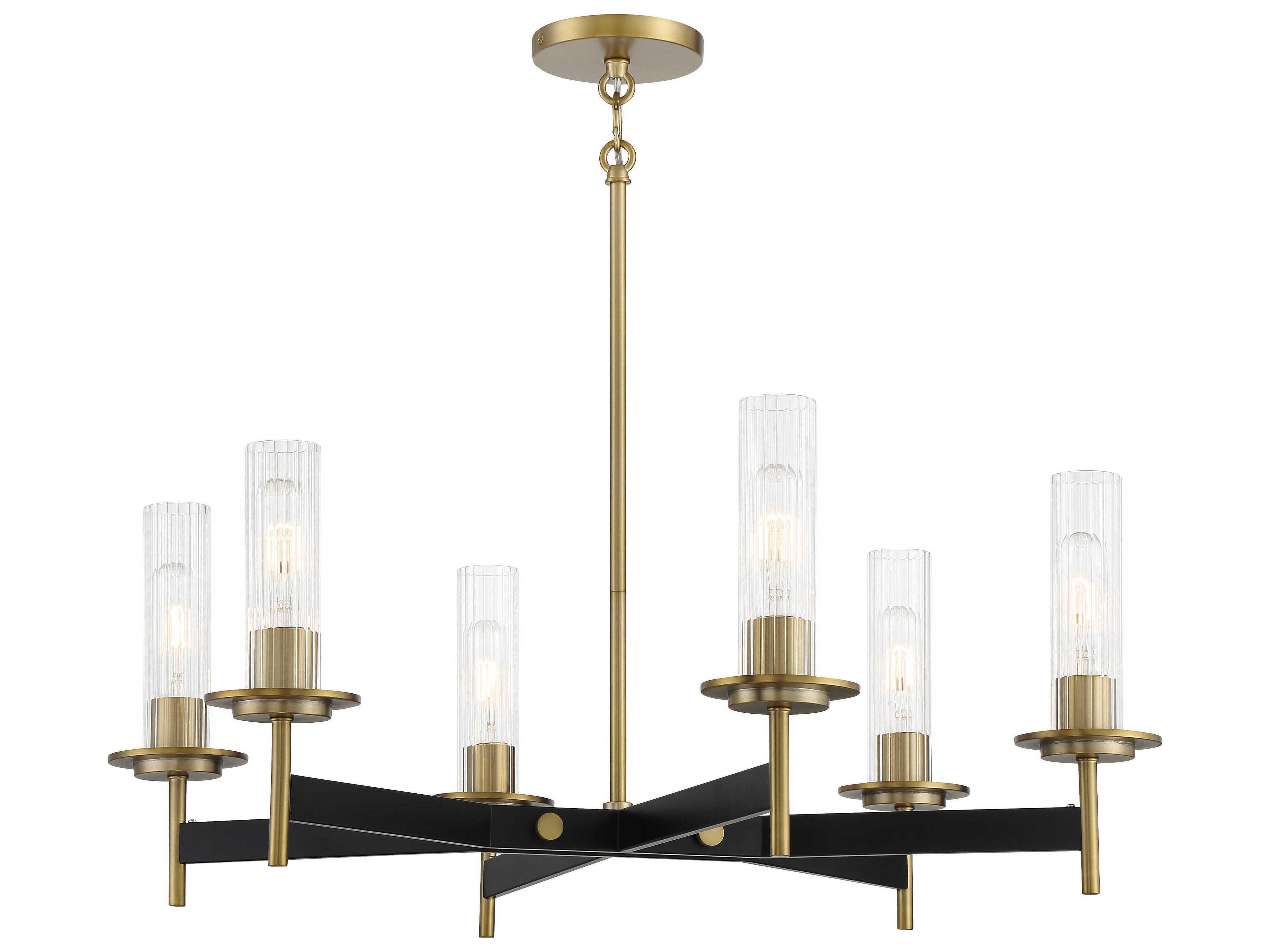 Minka Lavery Baldwin Park 6-Light Coal Soft Brass Black Glass Cylinder Chandelier
