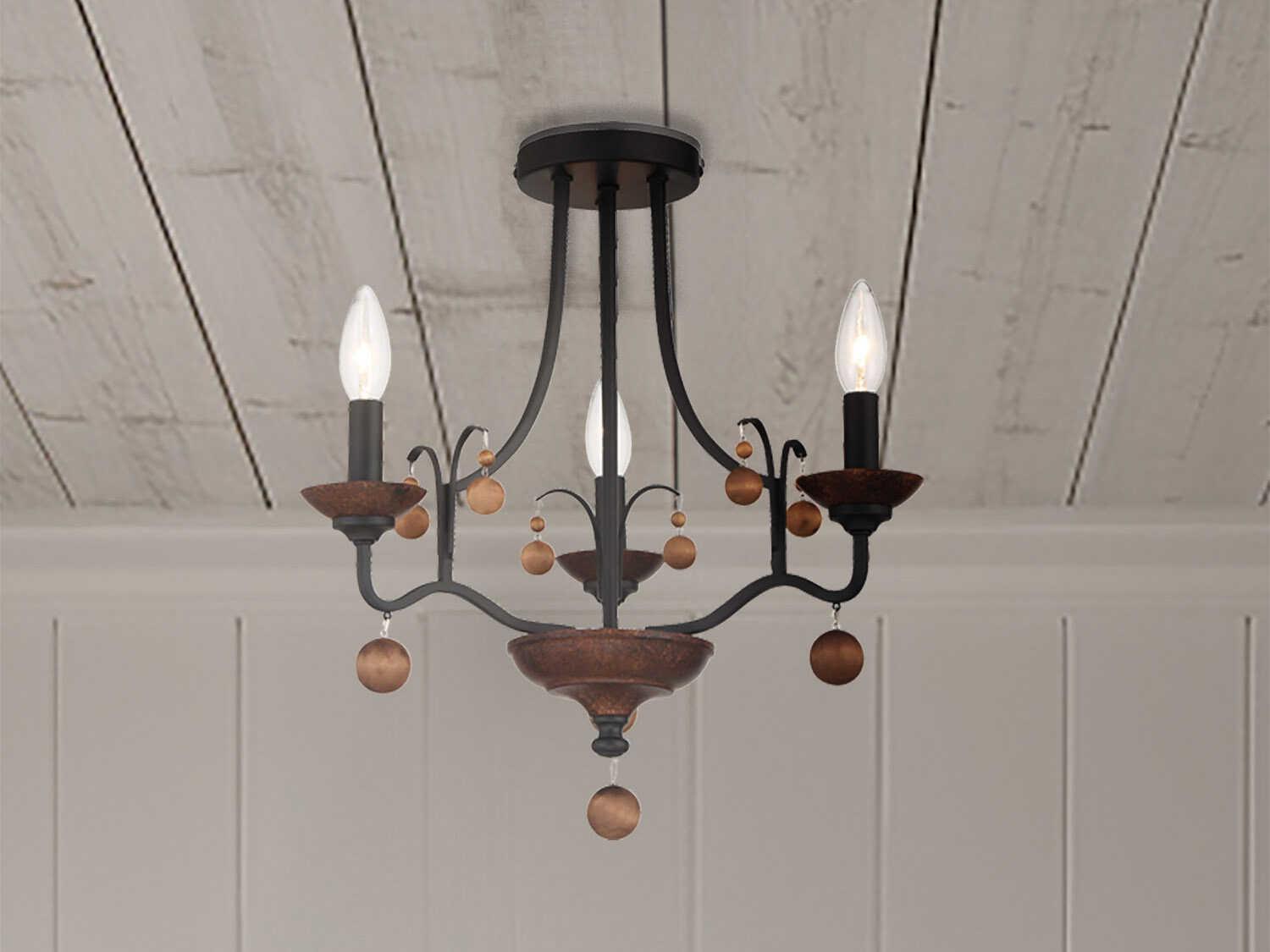 Minka Lavery Colonial Charm 3-Light Old World Bronze Walnut Black Semi Flush Mount