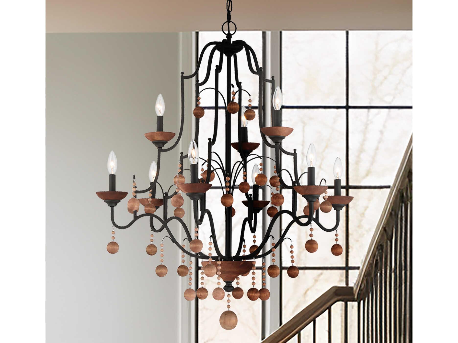 Minka Lavery Colonial Charm 9-Light Old World Bronze Walnut Brown Candelabra Chandelier