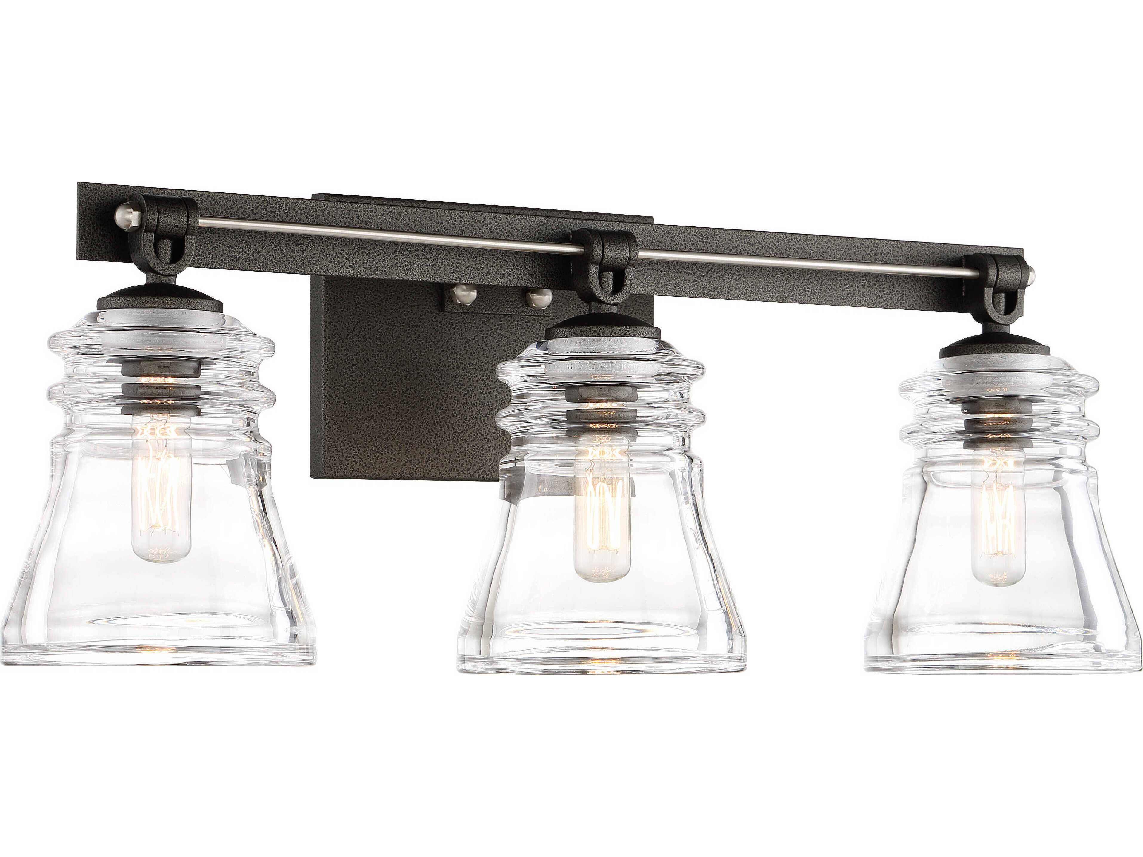 Minka Lavery Graham Avenue 3-Light Smoked Iron Brushed Nickel Glass Vanity Light