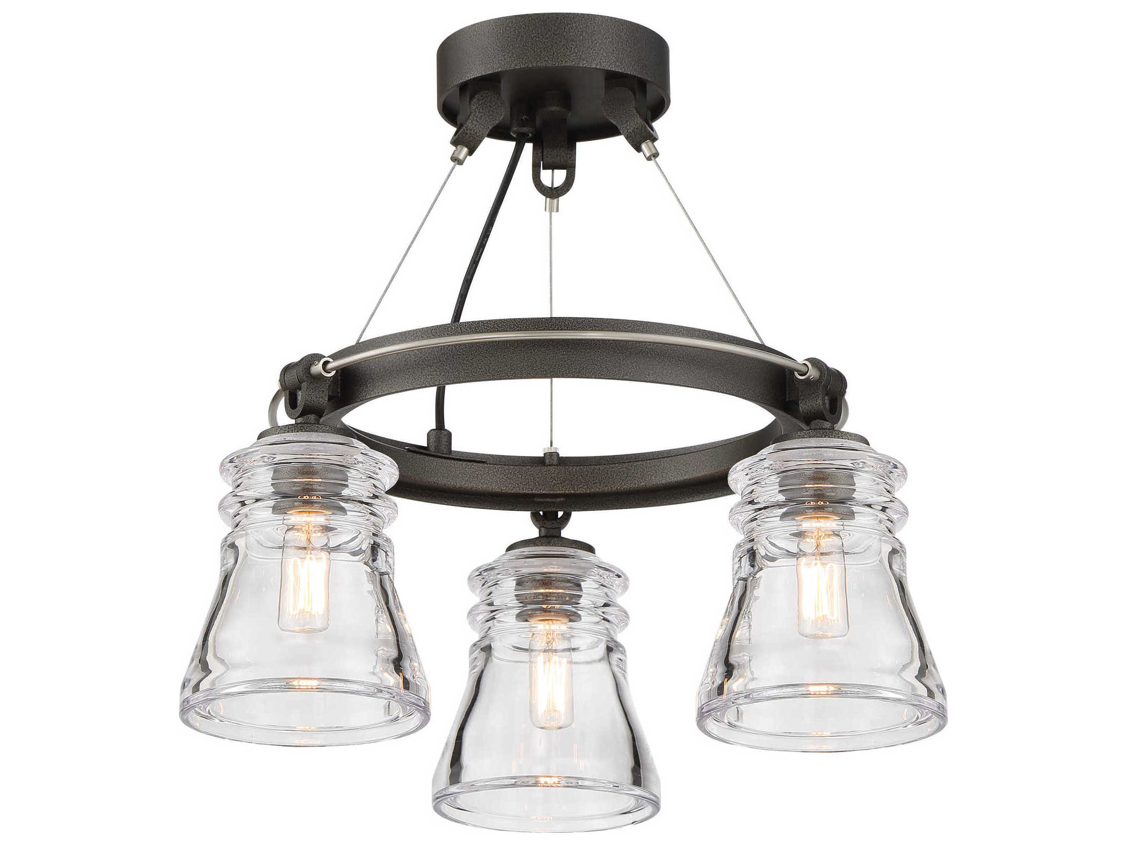Minka Lavery Graham Avenue 3-Light Smoked Iron Brushed Nickel Gray Glass Semi Flush Mount