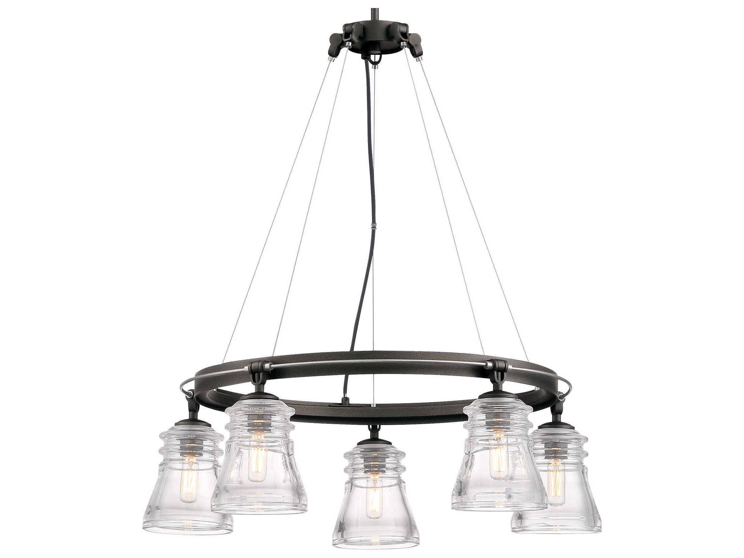 Minka Lavery Graham Avenue 5-Light Smoked Iron Brushed Nickel Gray Glass Candelabra Chandelier