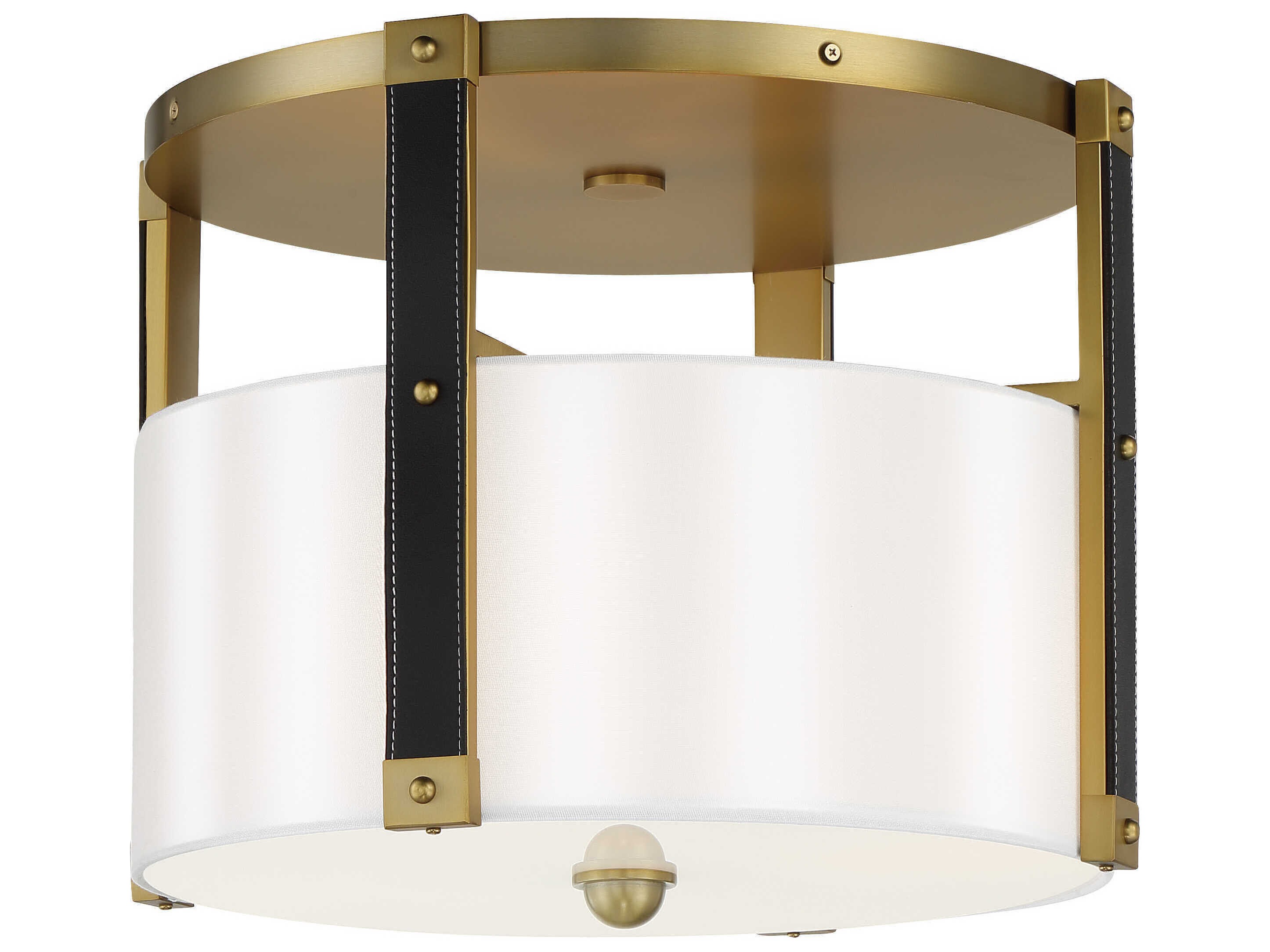 Minka Lavery Chelsea 4-Light Soft Brass Black Glass Drum Semi Flush Mount