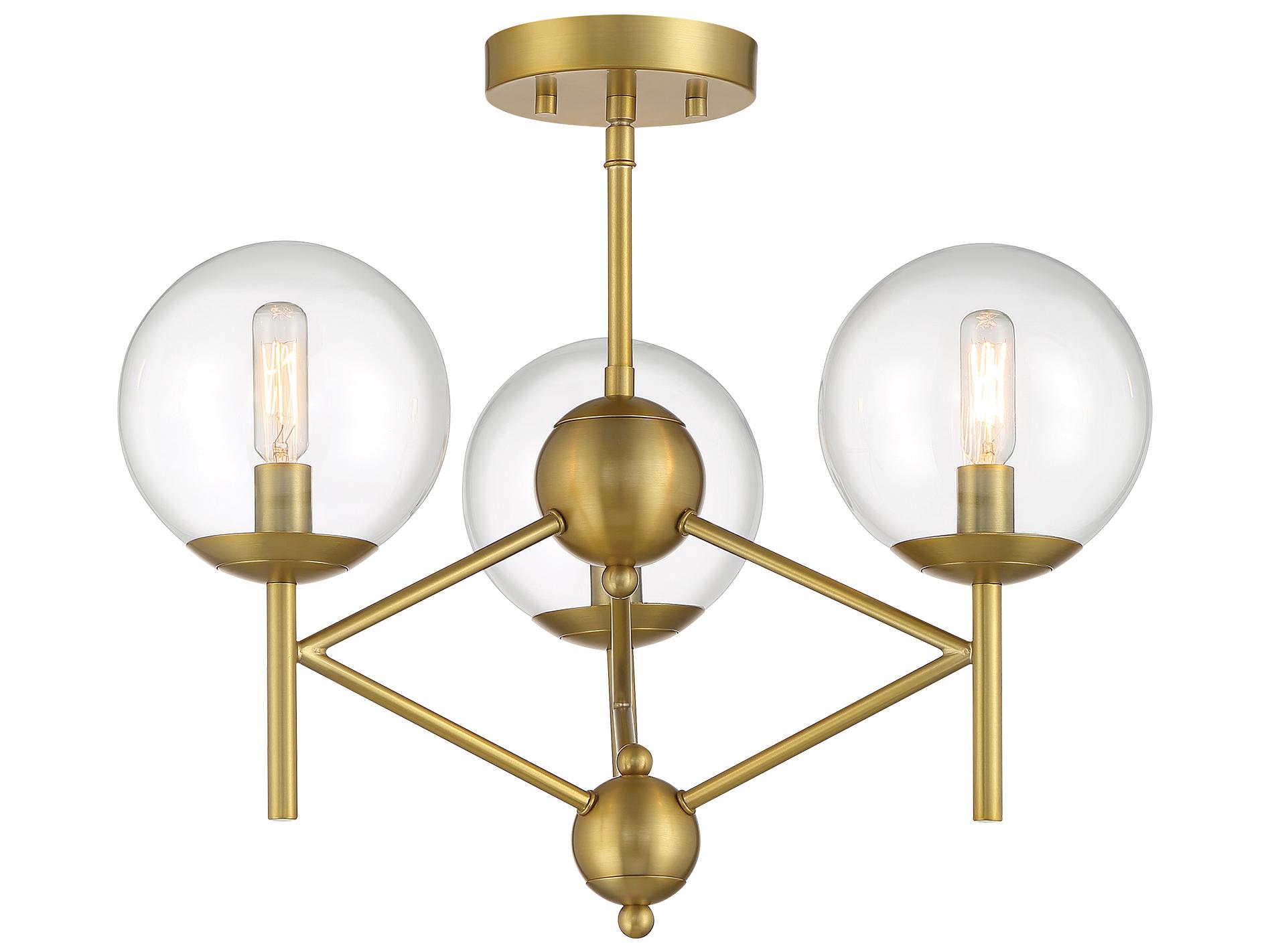 Minka Lavery Auresa 3-Light Soft Brass Glass Globe Semi Flush Mount