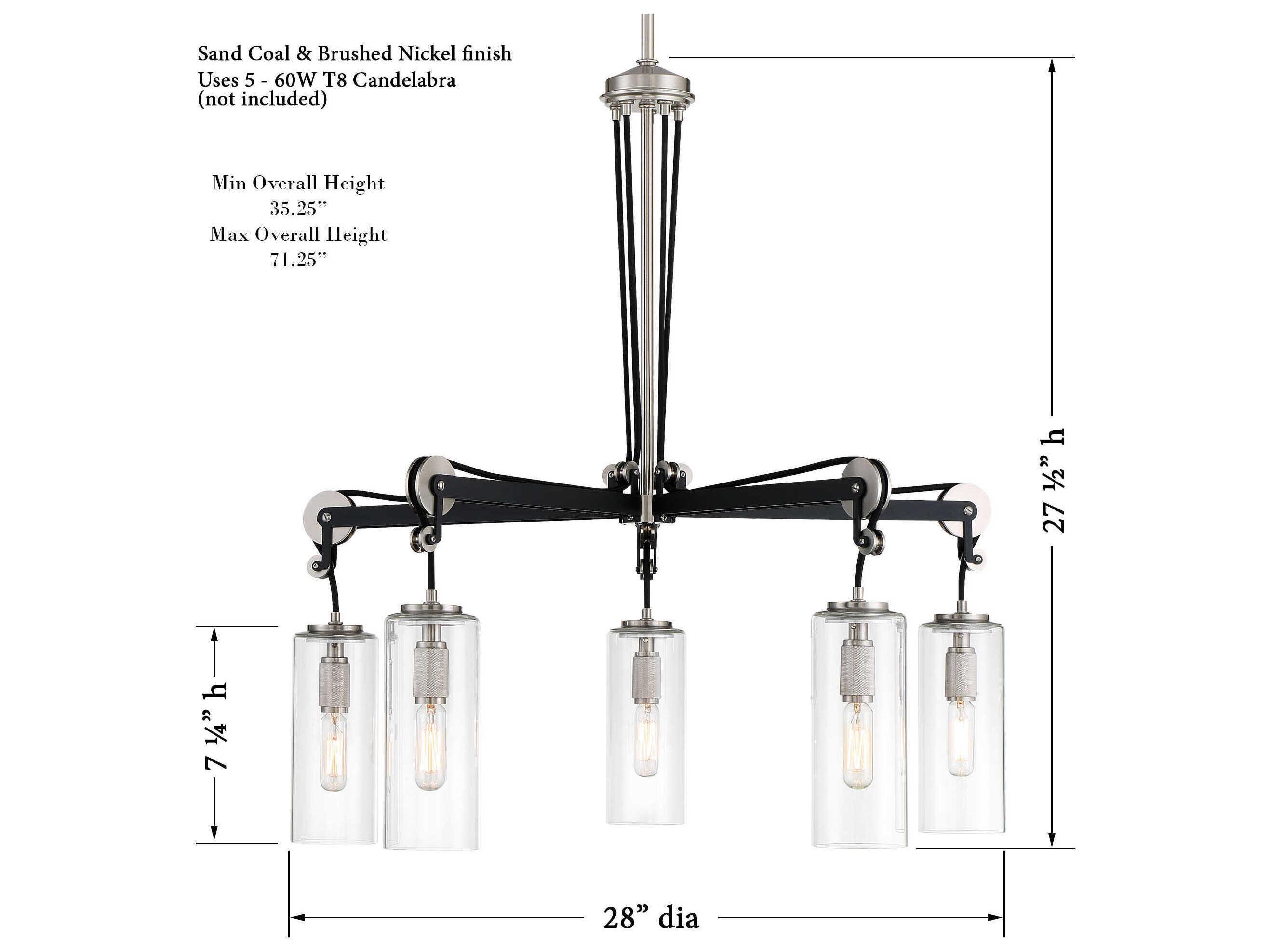 Minka Lavery Pullman Junction 5-Light Coal Brushed Nickel Black Glass Cylinder Chandelier