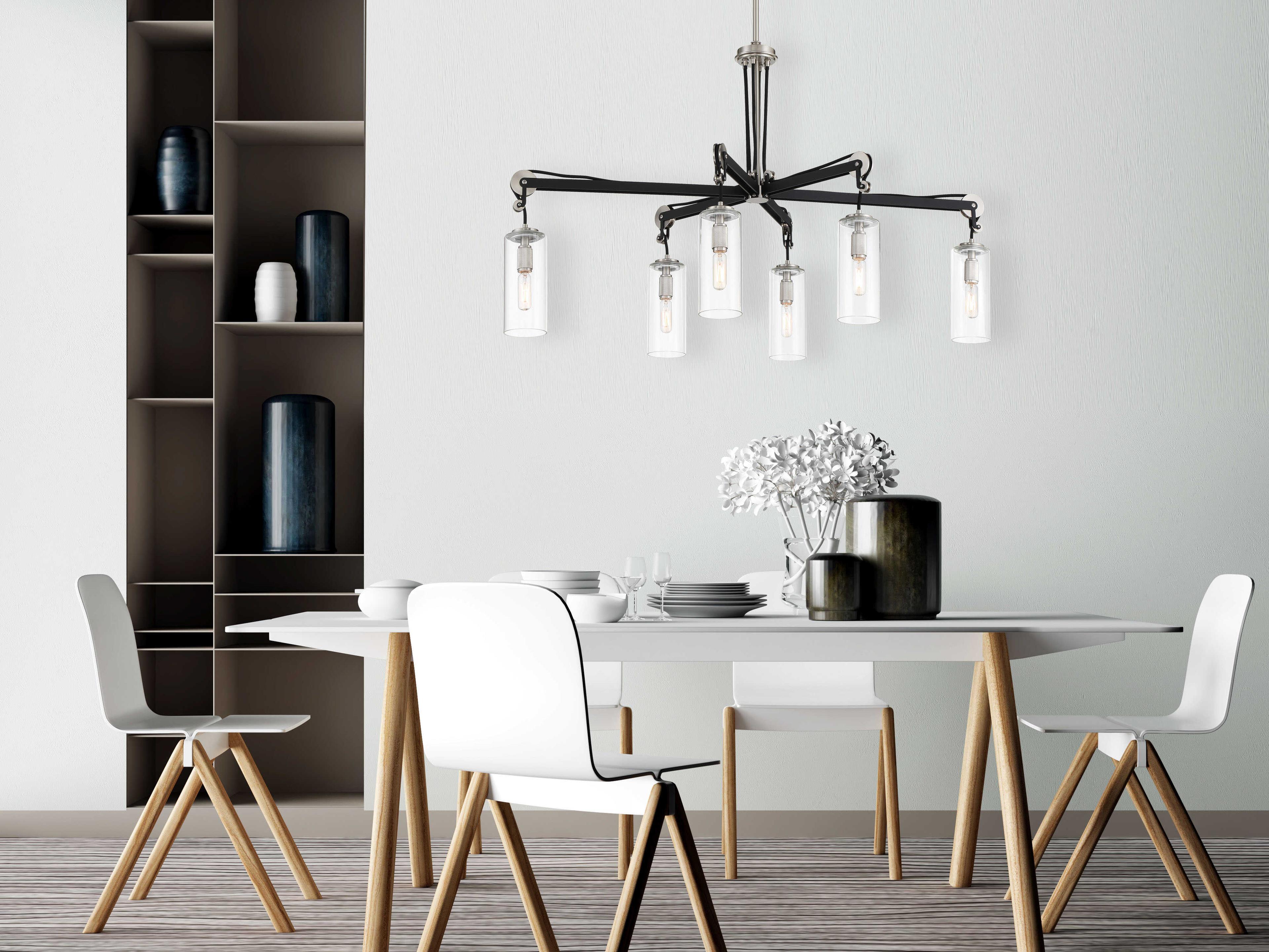 Minka Lavery Pullman Junction 6-Light Coal Brushed Nickel Black Glass Cylinder Island Pendant