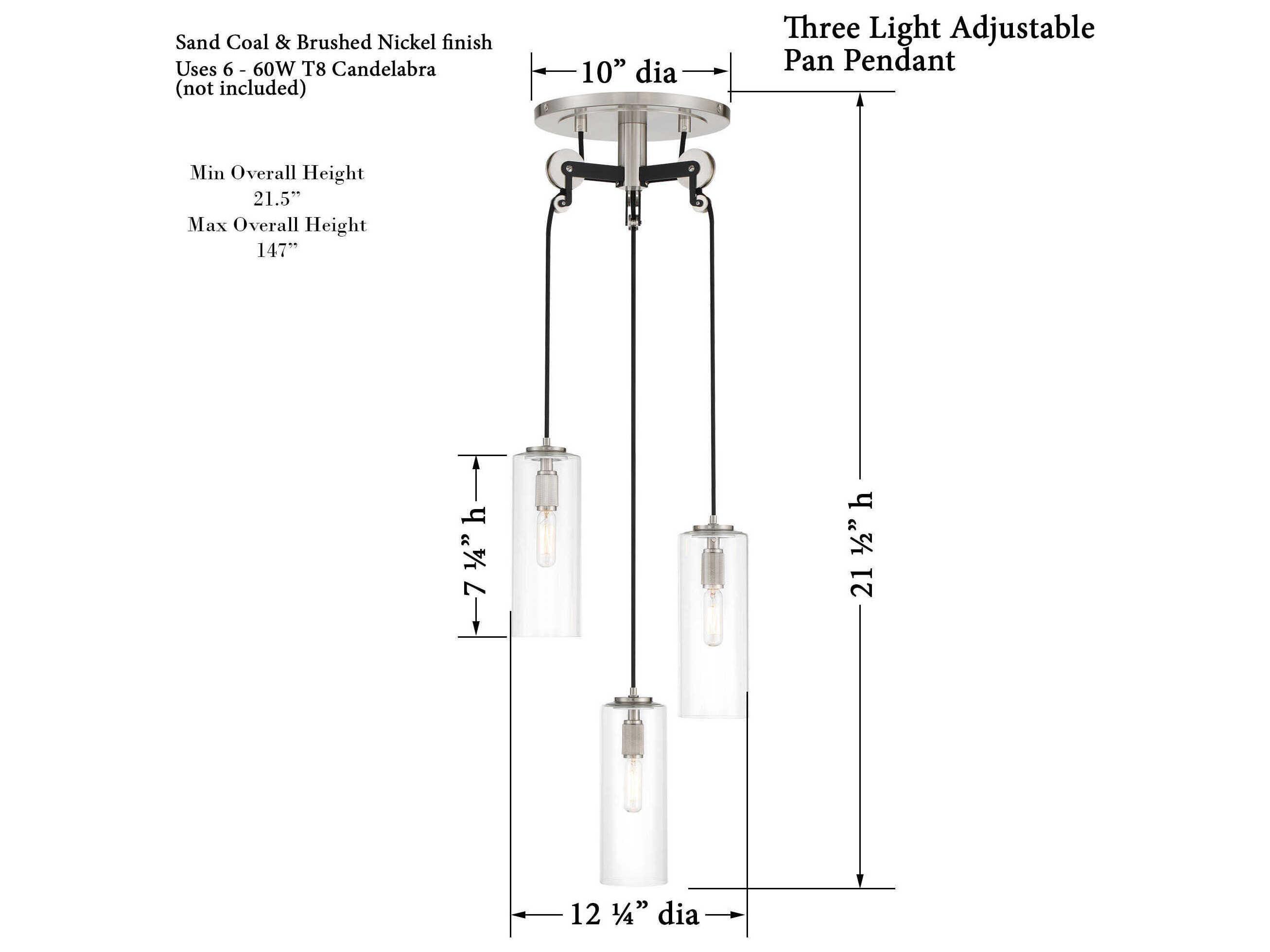 Minka Lavery Pullman Junction 3-Light Coal Brushed Nickel Black Glass Cylinder Pendant