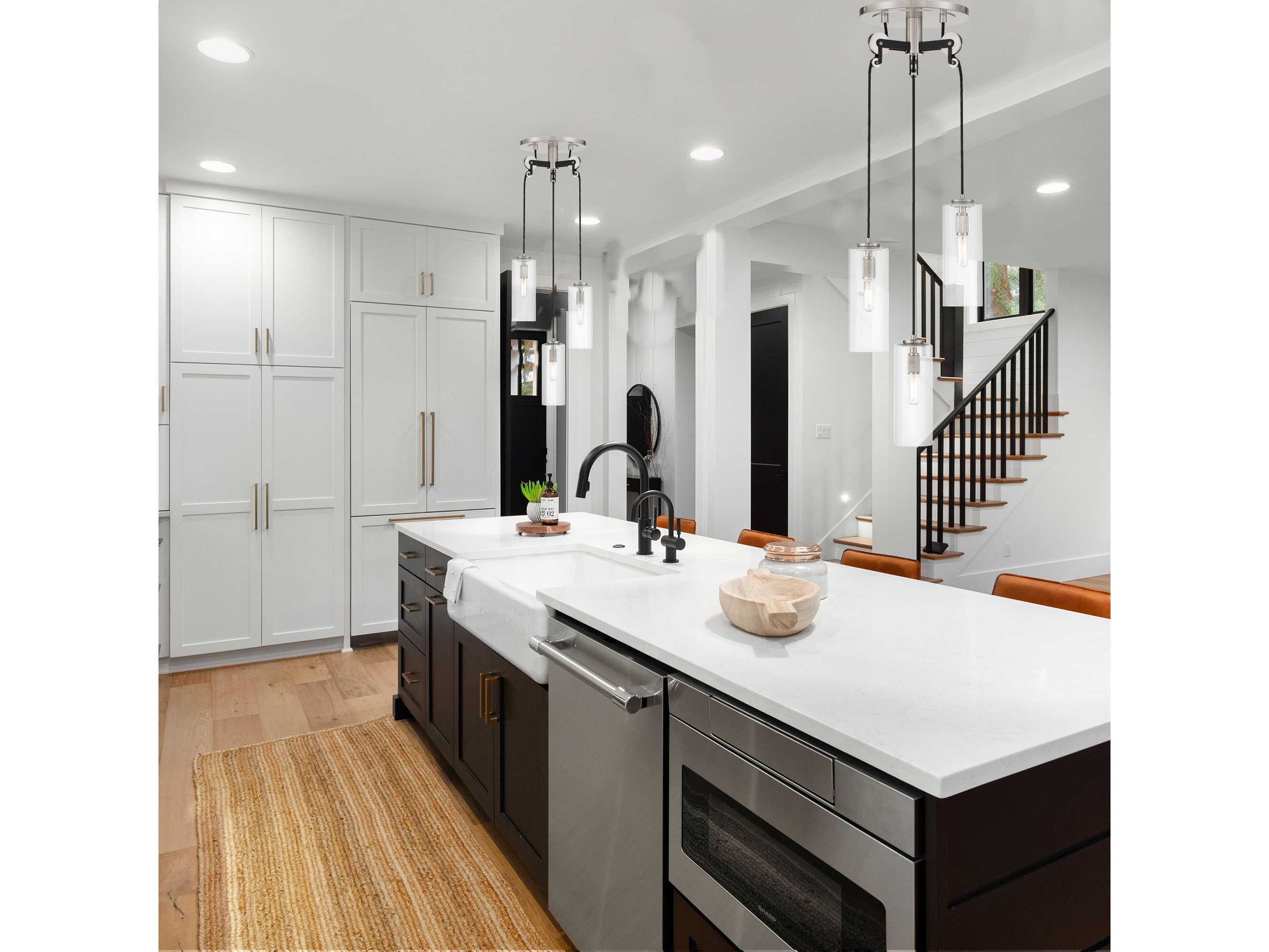 Minka Lavery Pullman Junction 3-Light Coal Brushed Nickel Black Glass Cylinder Pendant