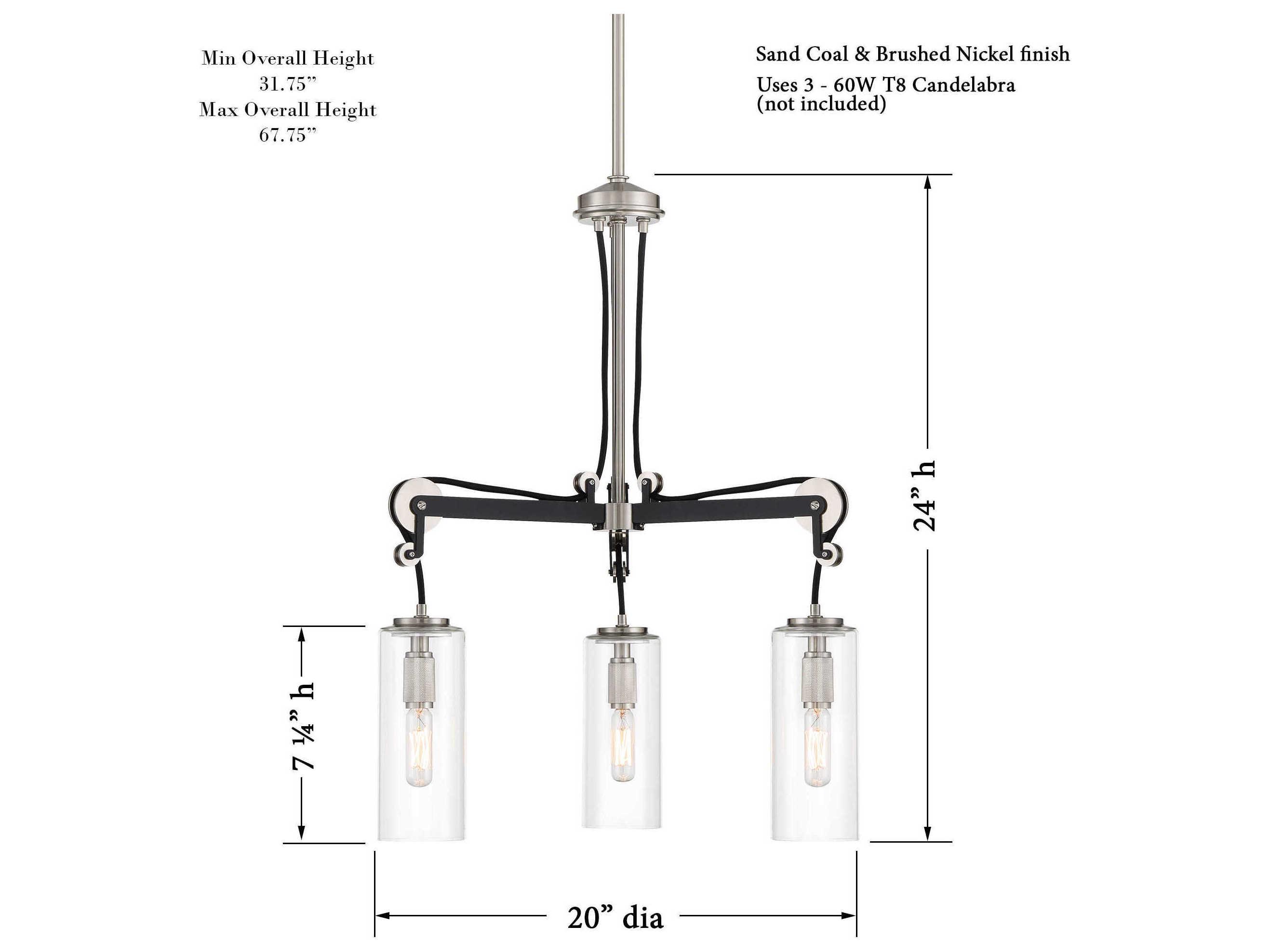Minka Lavery Pullman Junction 3-Light Coal Brushed Nickel Glass Cylinder Chandelier