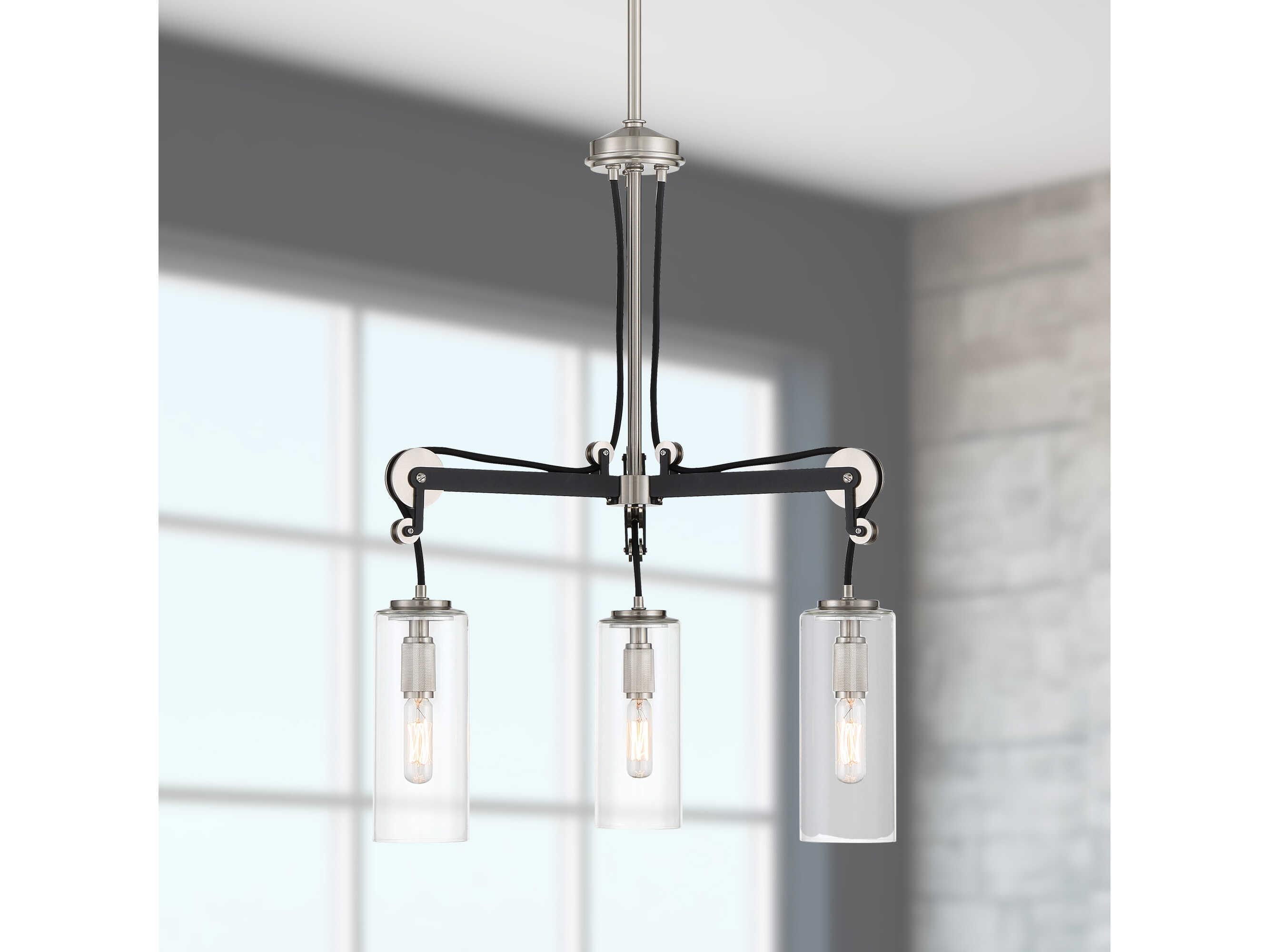 Minka Lavery Pullman Junction 3-Light Coal Brushed Nickel Glass Cylinder Chandelier