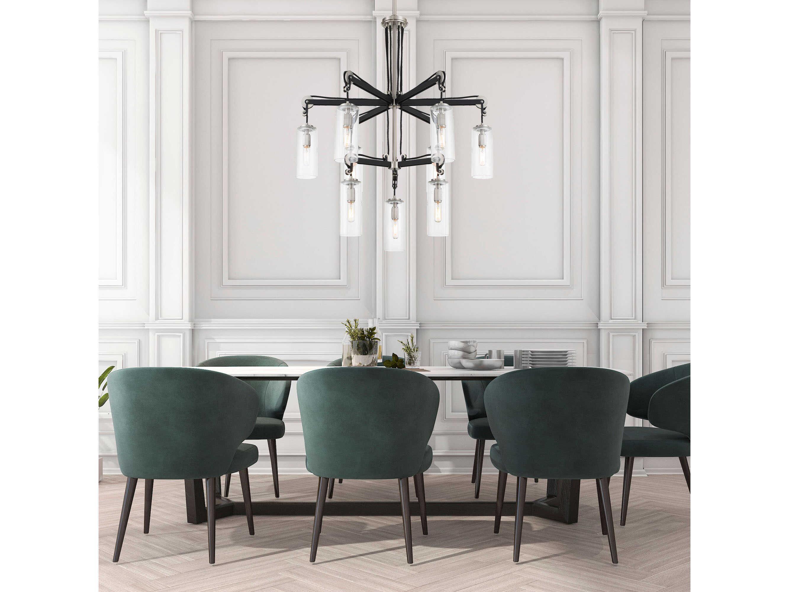 Minka Lavery Pullman Junction 9-Light Coal Brushed Nickel Black Glass Cylinder Chandelier