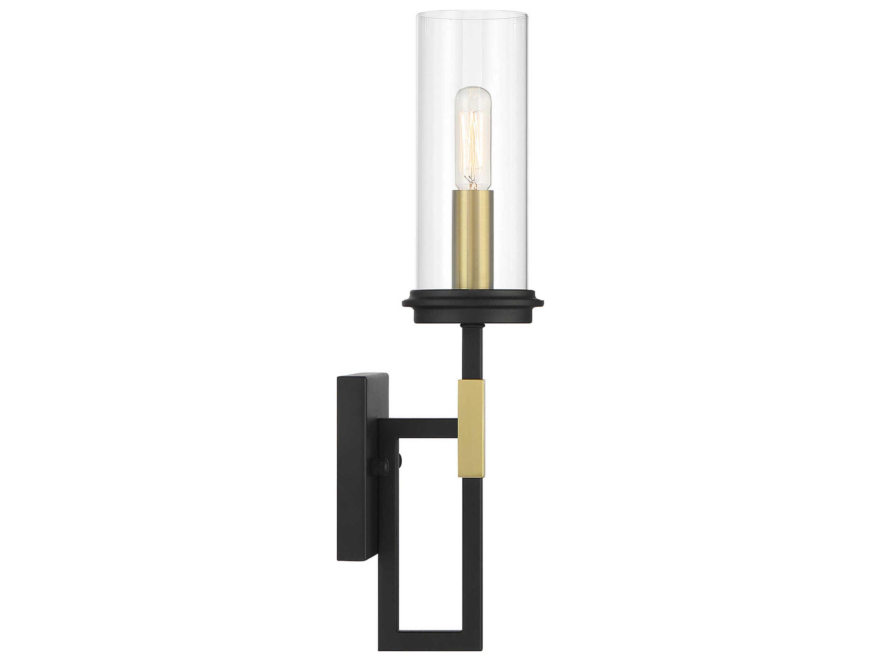 Minka Lavery Hillstone 1-Light Sand Coal Soft Brass Black Glass Wall Sconce