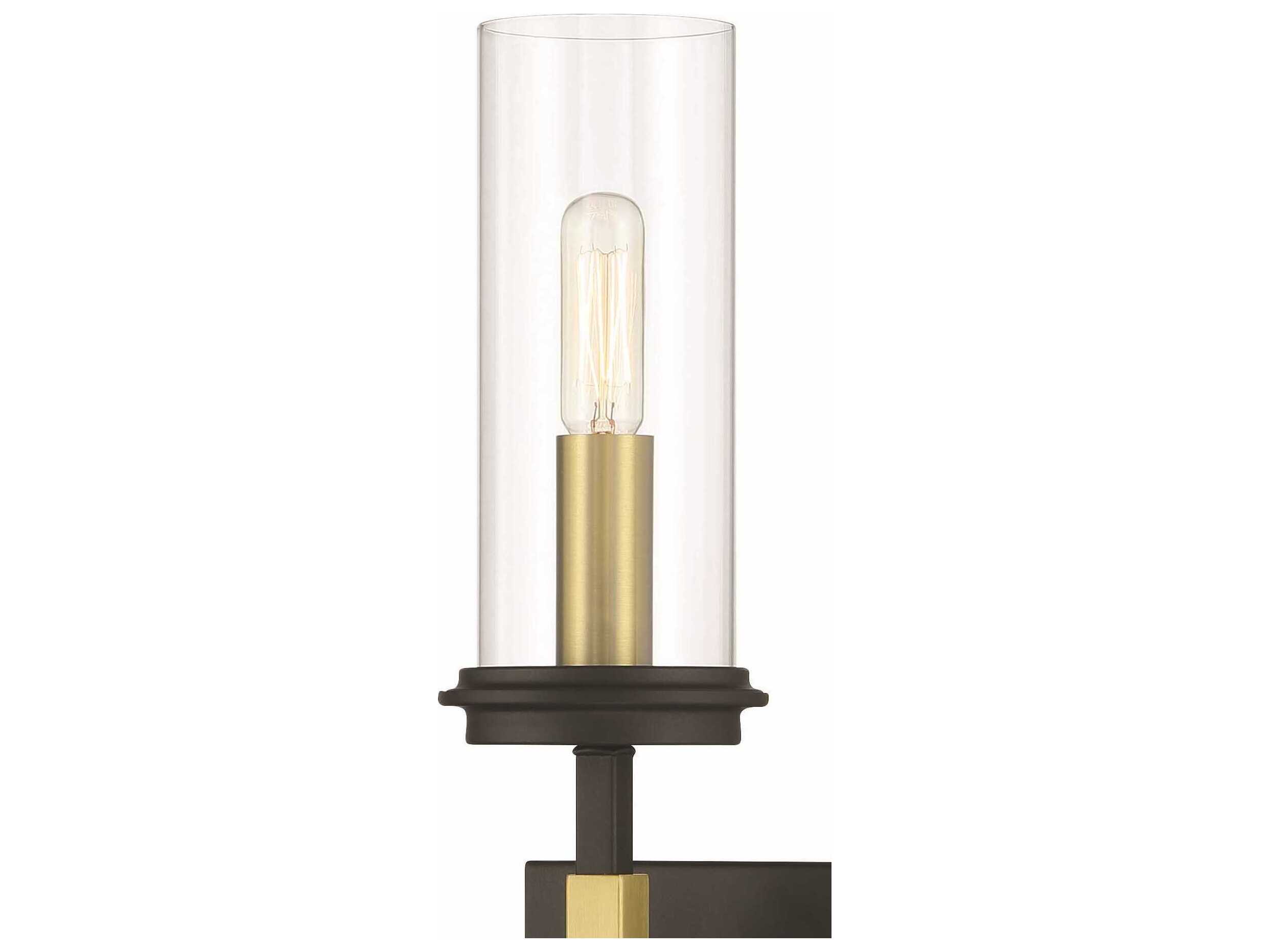 Minka Lavery Hillstone 1-Light Sand Coal Soft Brass Black Glass Wall Sconce