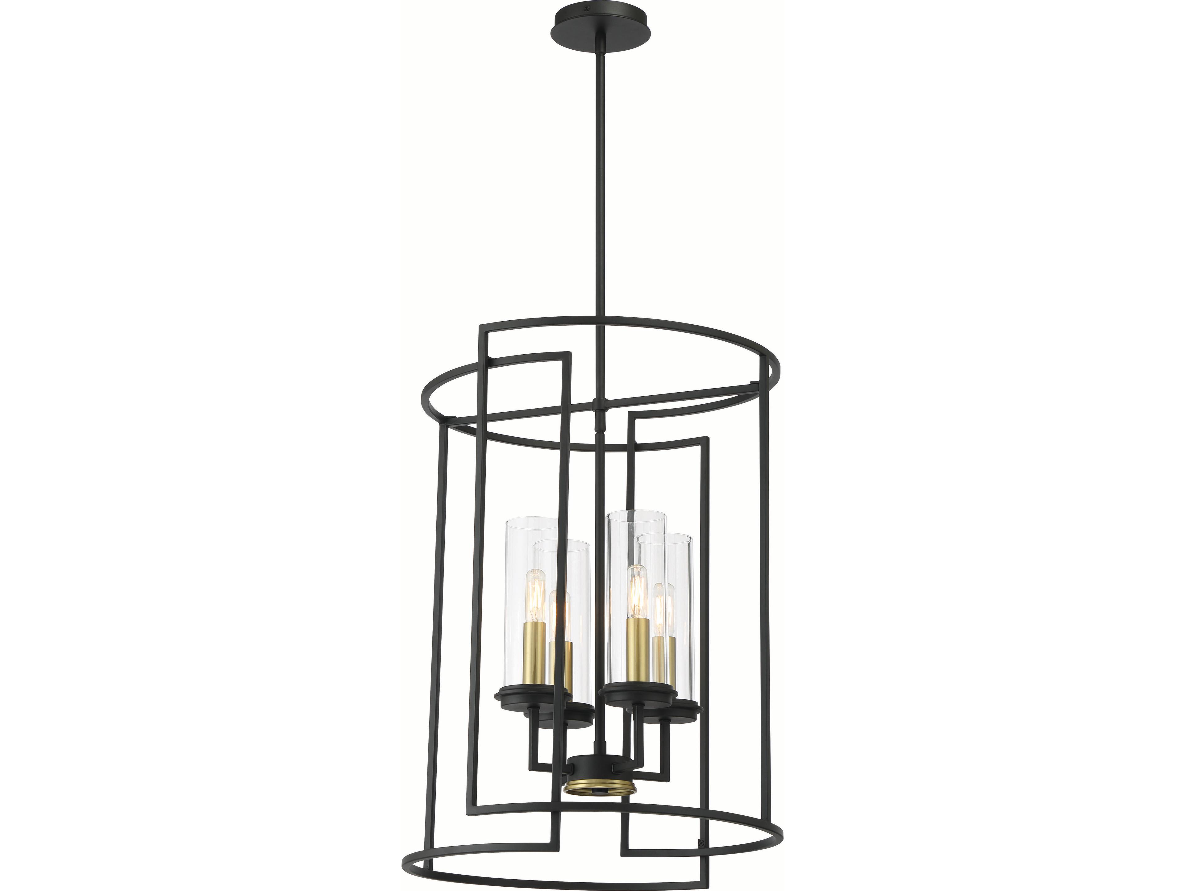 Minka Lavery Hillstone 4-Light Sand Coal Soft Brass Black Glass Pendant