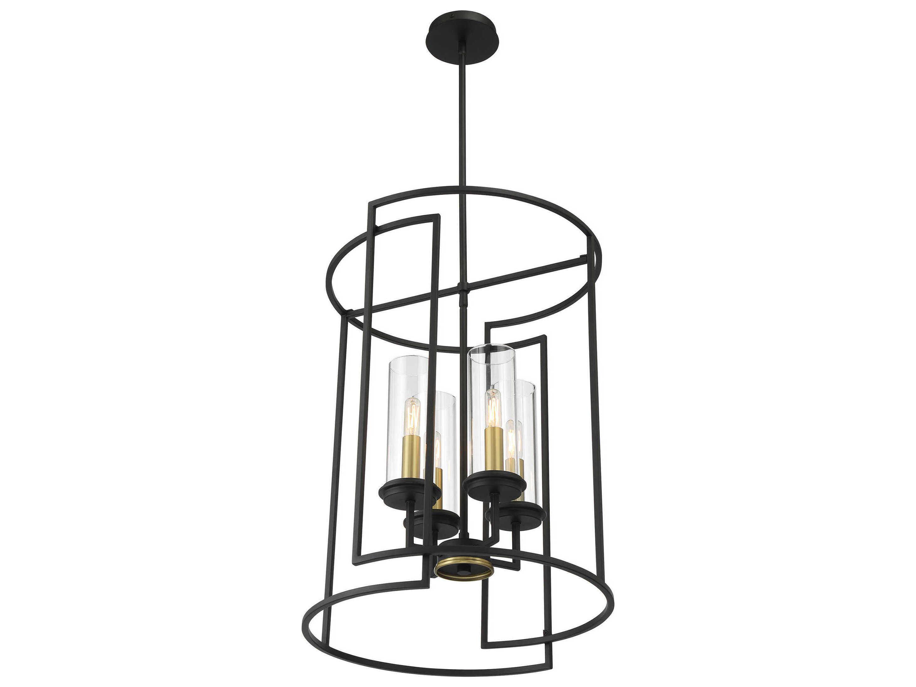 Minka Lavery Hillstone 4-Light Sand Coal Soft Brass Black Glass Pendant