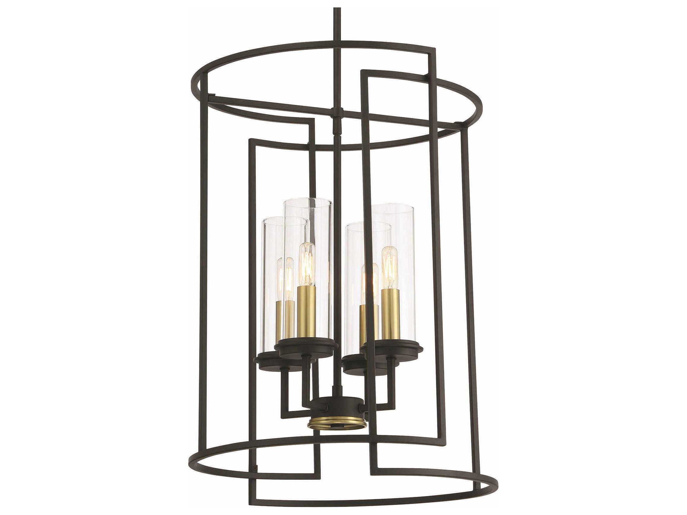 Minka Lavery Hillstone 4-Light Sand Coal Soft Brass Black Glass Pendant