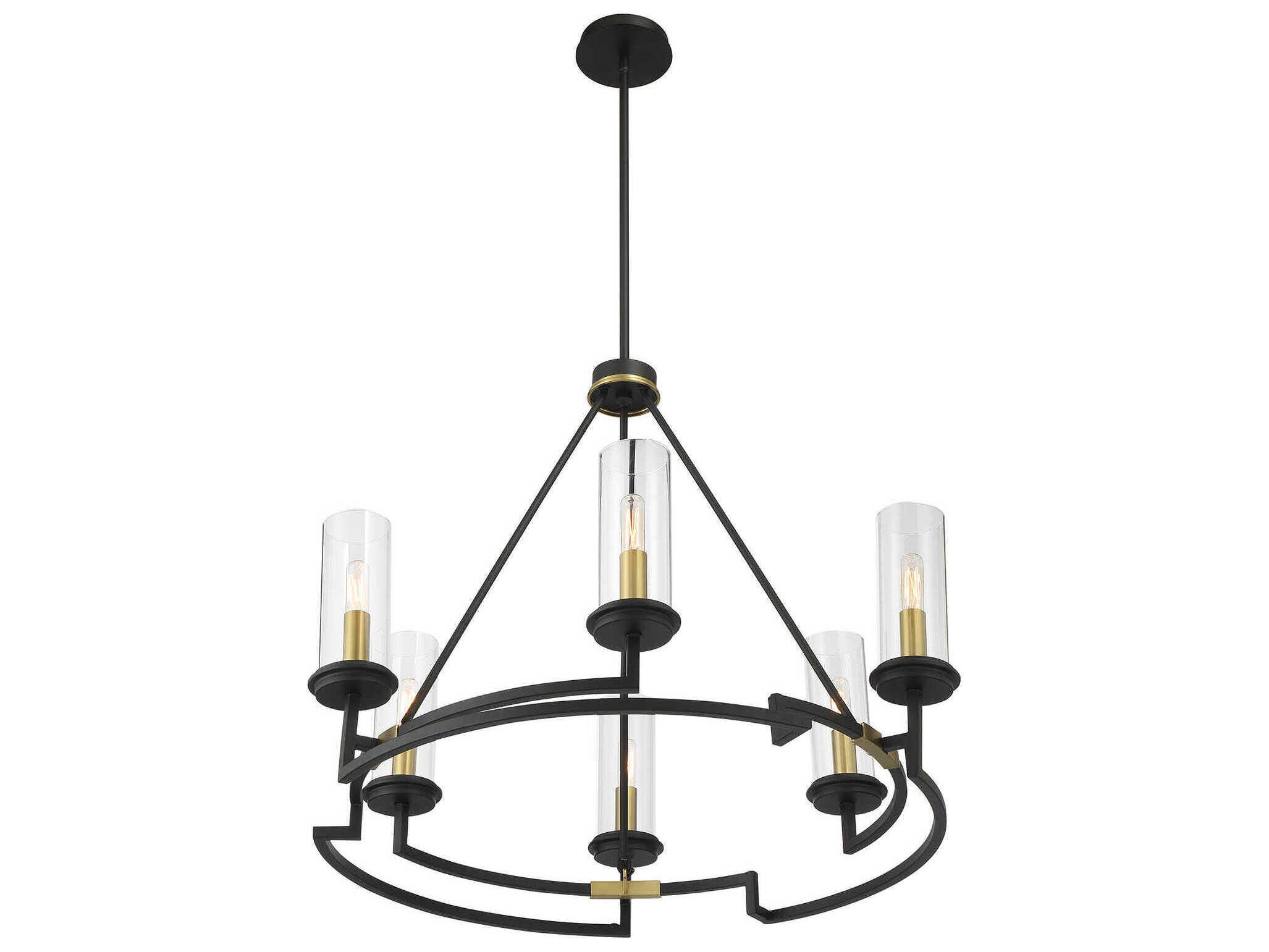 Minka Lavery Hillstone 6-Light Sand Coal Soft Brass Black Glass Candelabra Chandelier
