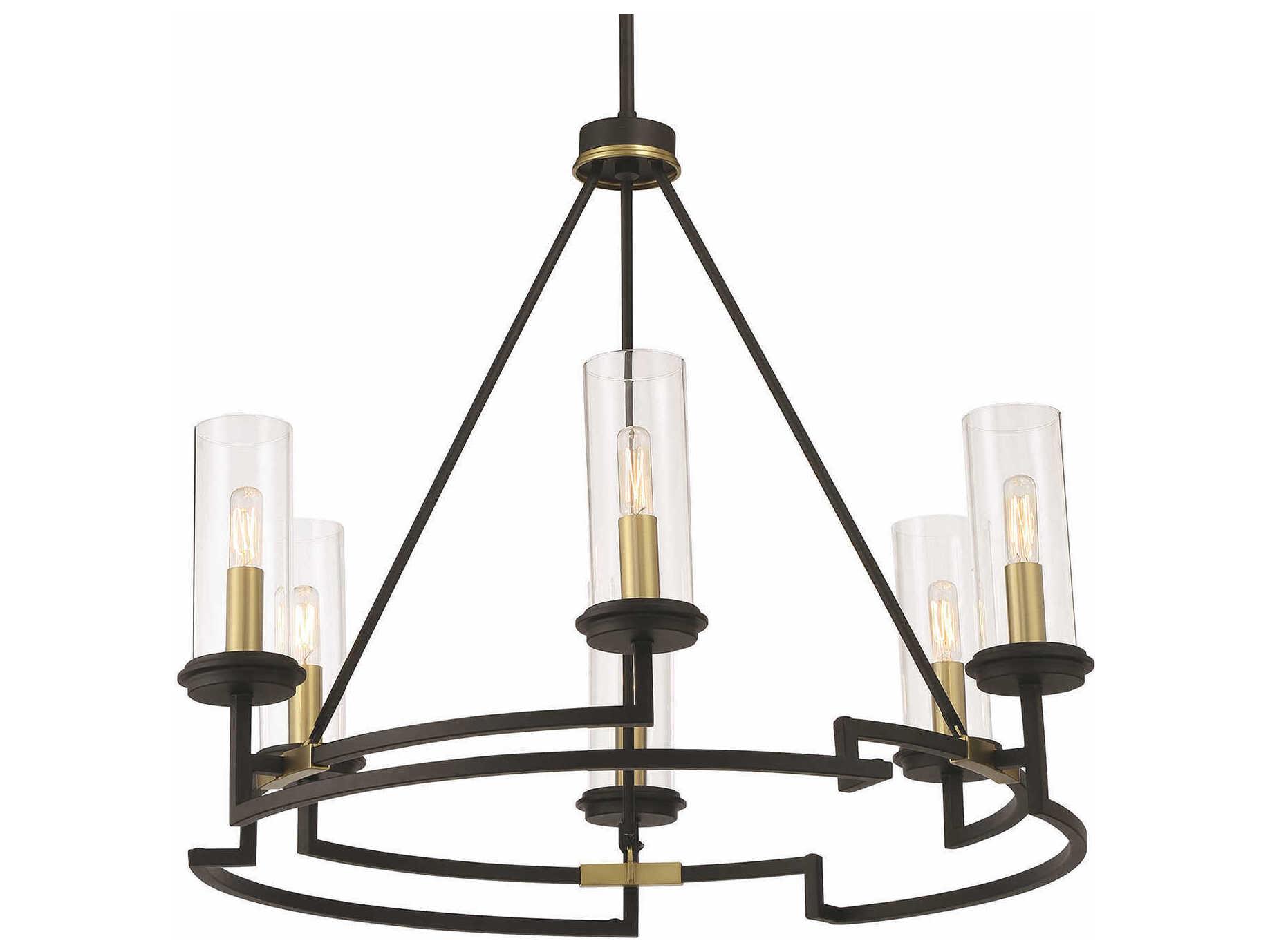 Minka Lavery Hillstone 6-Light Sand Coal Soft Brass Black Glass Candelabra Chandelier