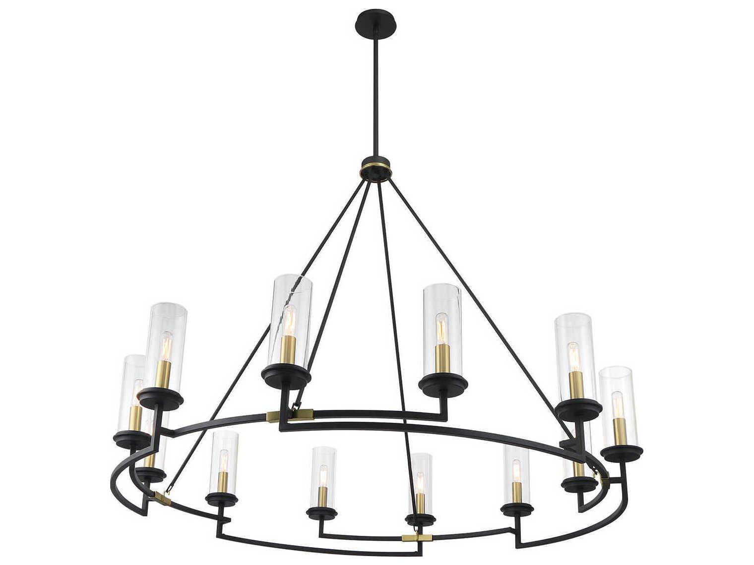 Minka Lavery Hillstone 12-Light Sand Coal Soft Brass Black Glass Candelabra Chandelier