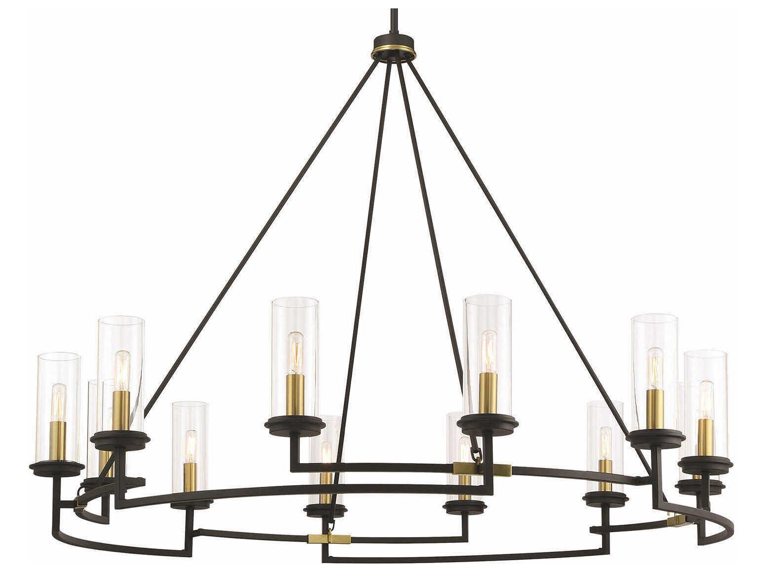 Minka Lavery Hillstone 12-Light Sand Coal Soft Brass Black Glass Candelabra Chandelier