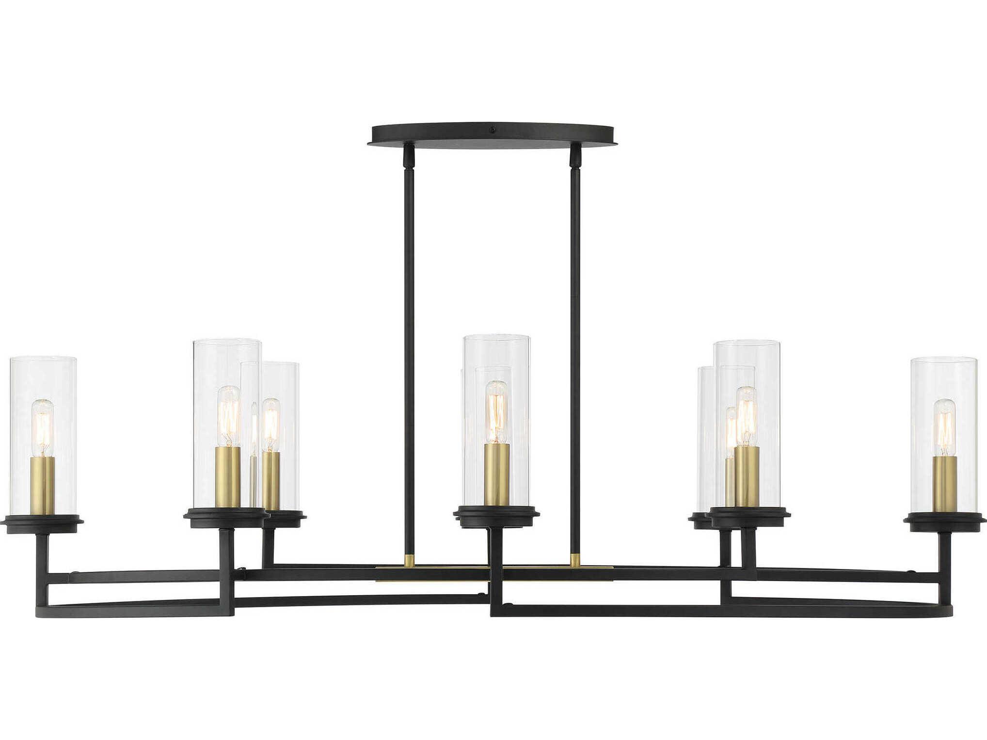 Minka Lavery Hillstone 8-Light Sand Coal Soft Brass Black Glass Island Pendant