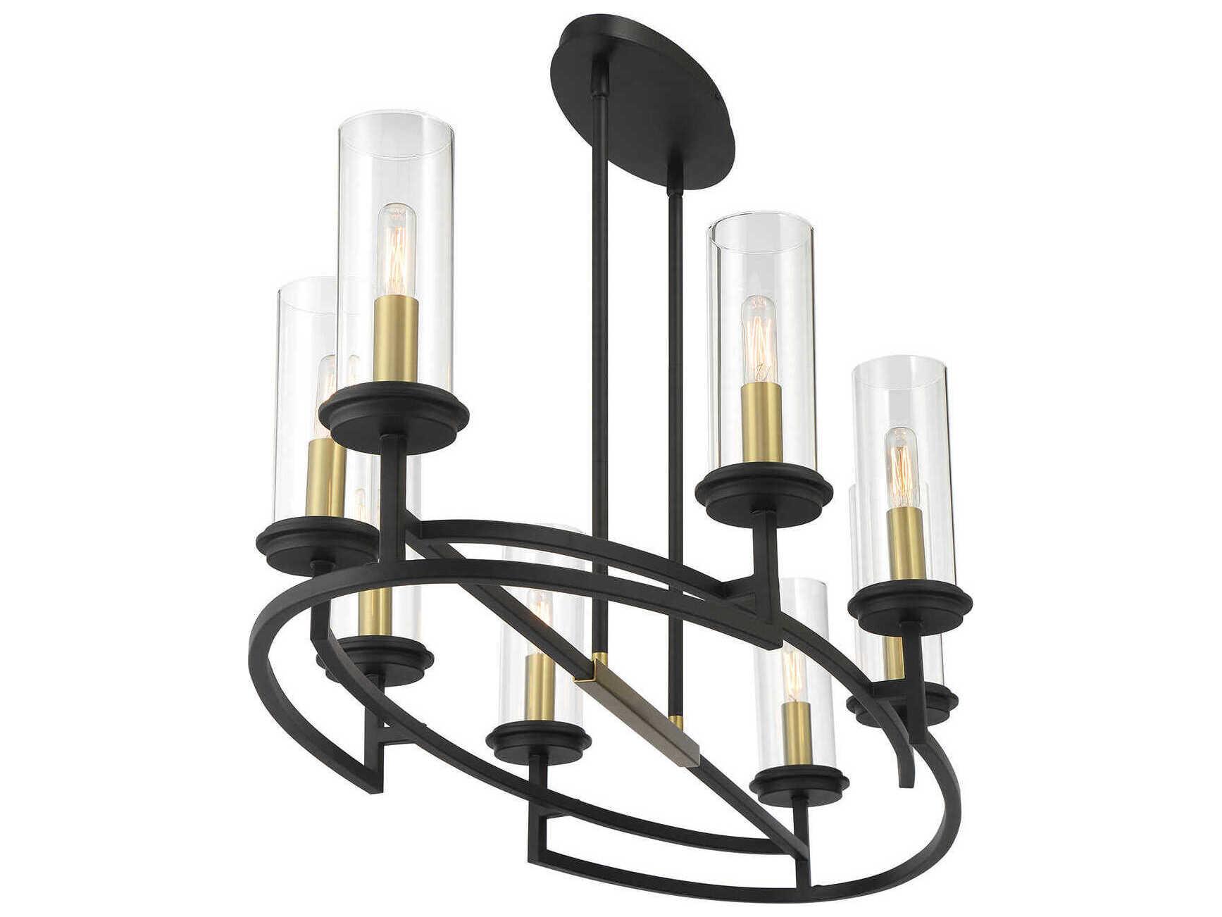 Minka Lavery Hillstone 8-Light Sand Coal Soft Brass Black Glass Island Pendant