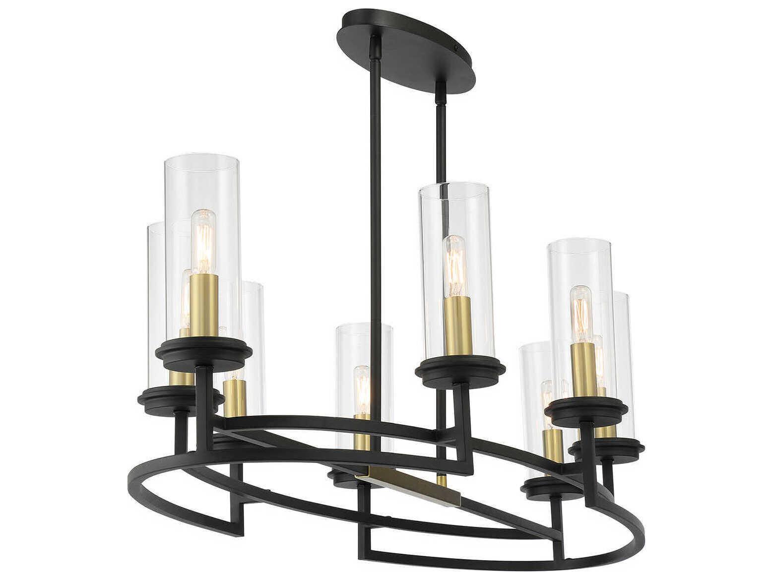 Minka Lavery Hillstone 8-Light Sand Coal Soft Brass Black Glass Island Pendant