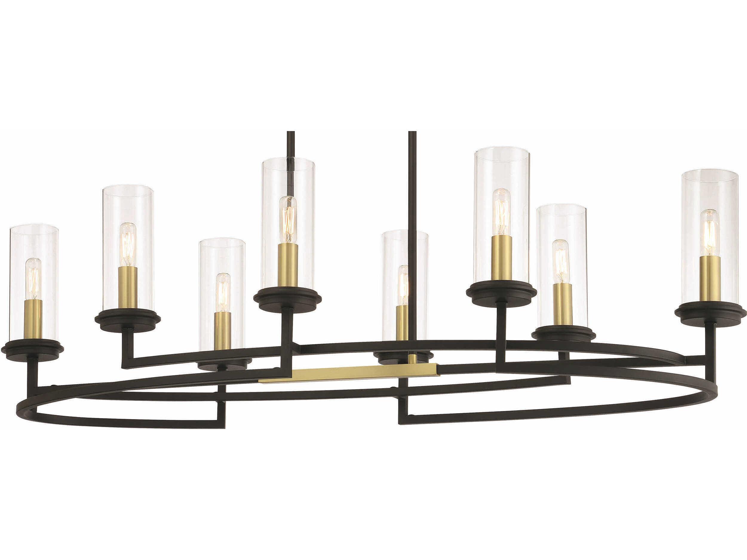 Minka Lavery Hillstone 8-Light Sand Coal Soft Brass Black Glass Island Pendant
