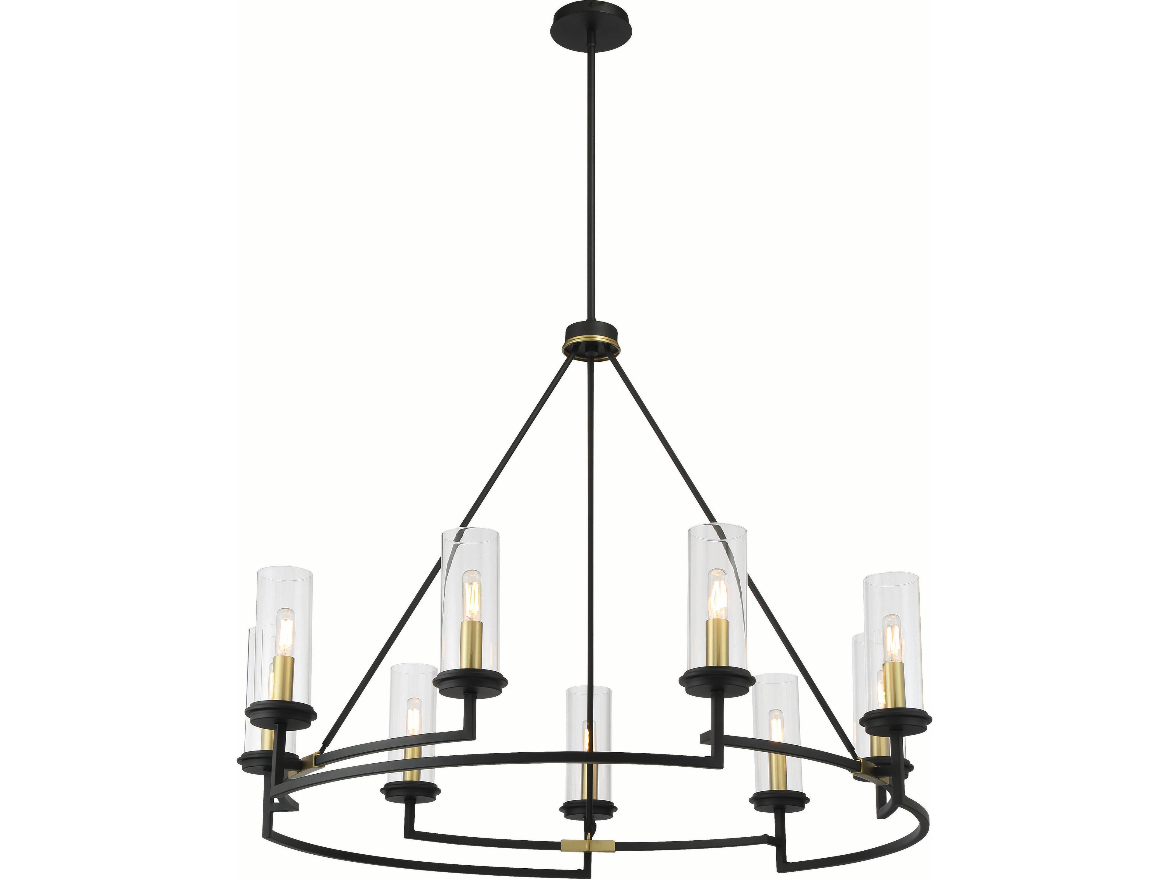 Minka Lavery Hillstone 9-Light Sand Coal Soft Brass Black Glass Candelabra Chandelier