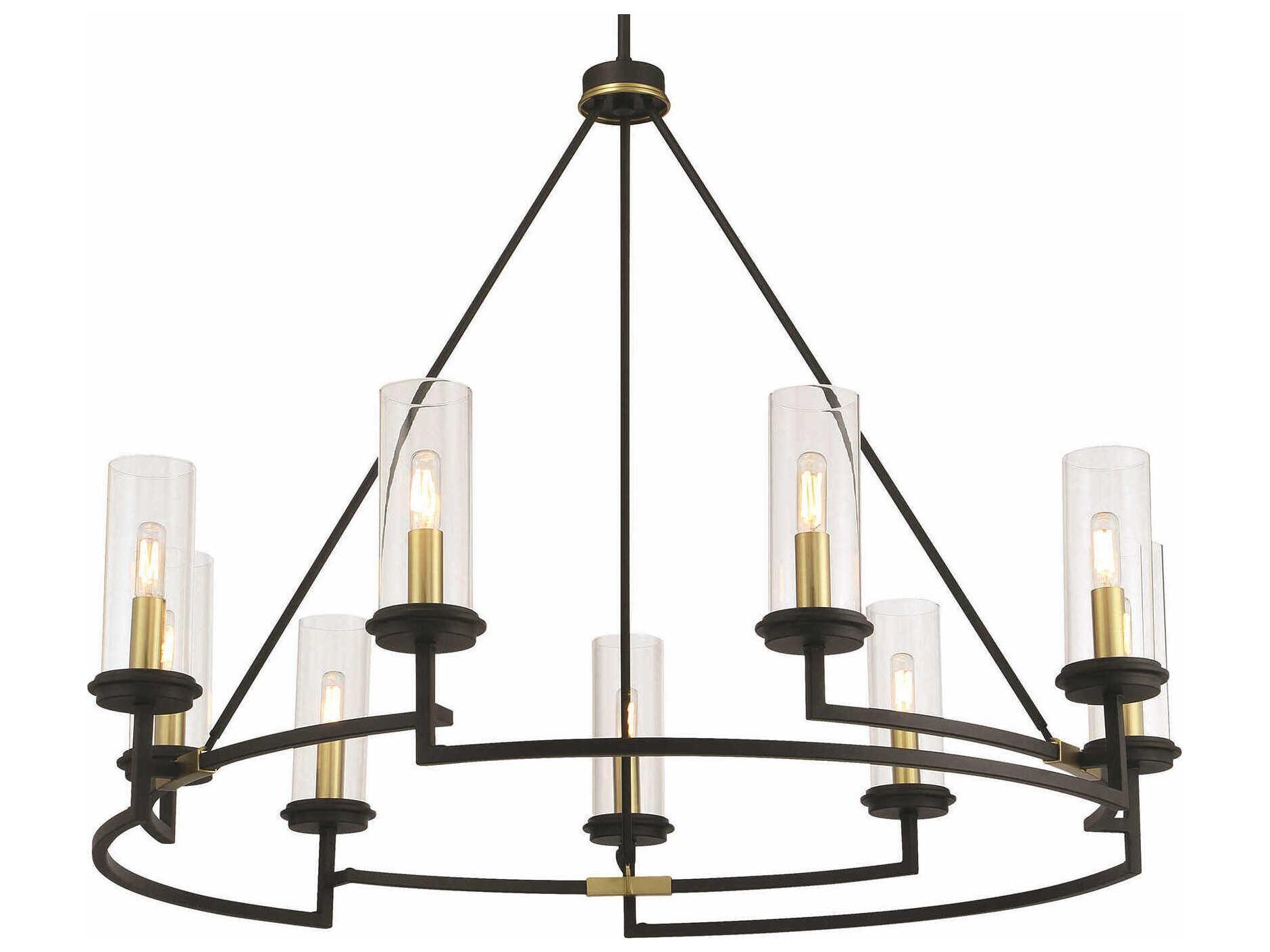 Minka Lavery Hillstone 9-Light Sand Coal Soft Brass Black Glass Candelabra Chandelier