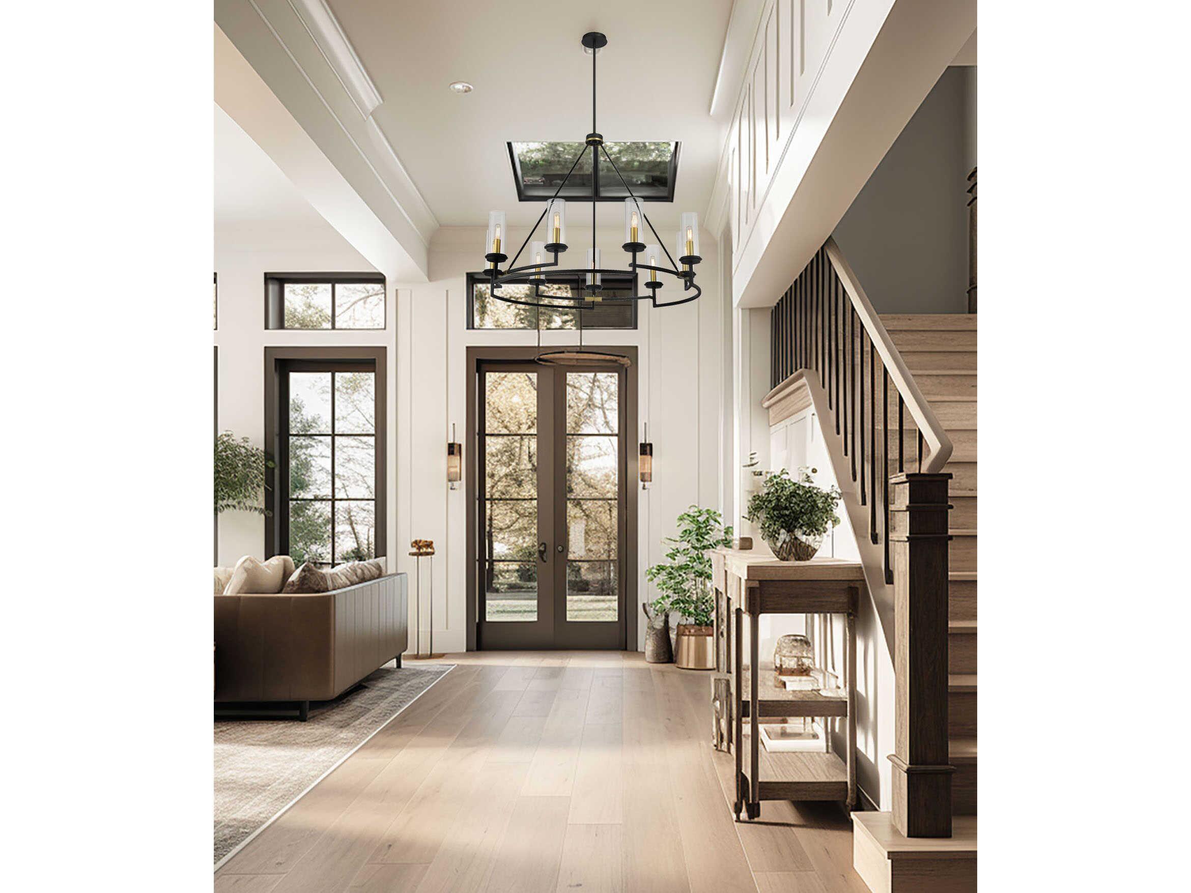 Minka Lavery Hillstone 9-Light Sand Coal Soft Brass Black Glass Candelabra Chandelier