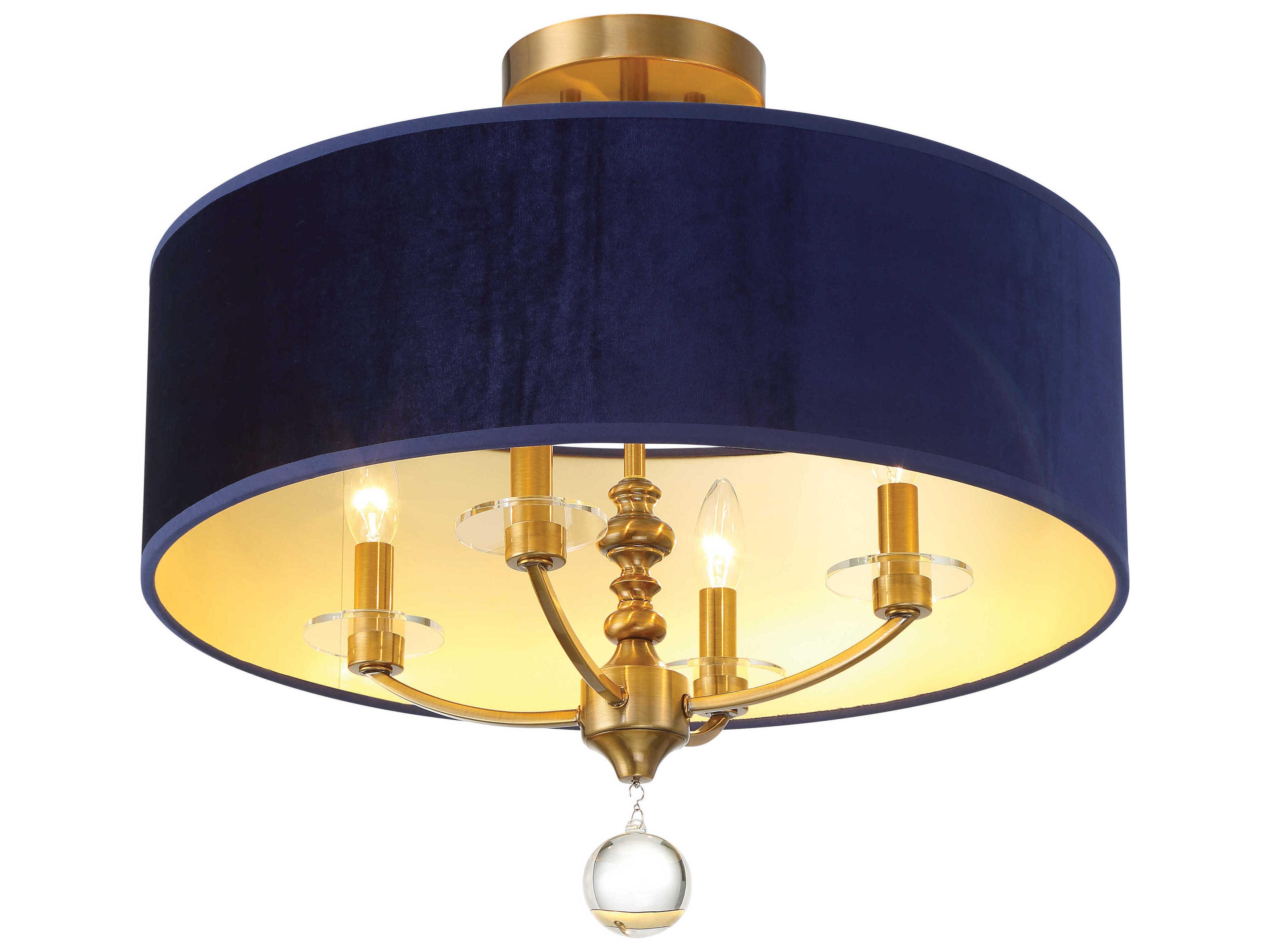 Minka Lavery Van Noord 4-Light Oxidized Aged Brass Blue Drum Semi Flush Mount