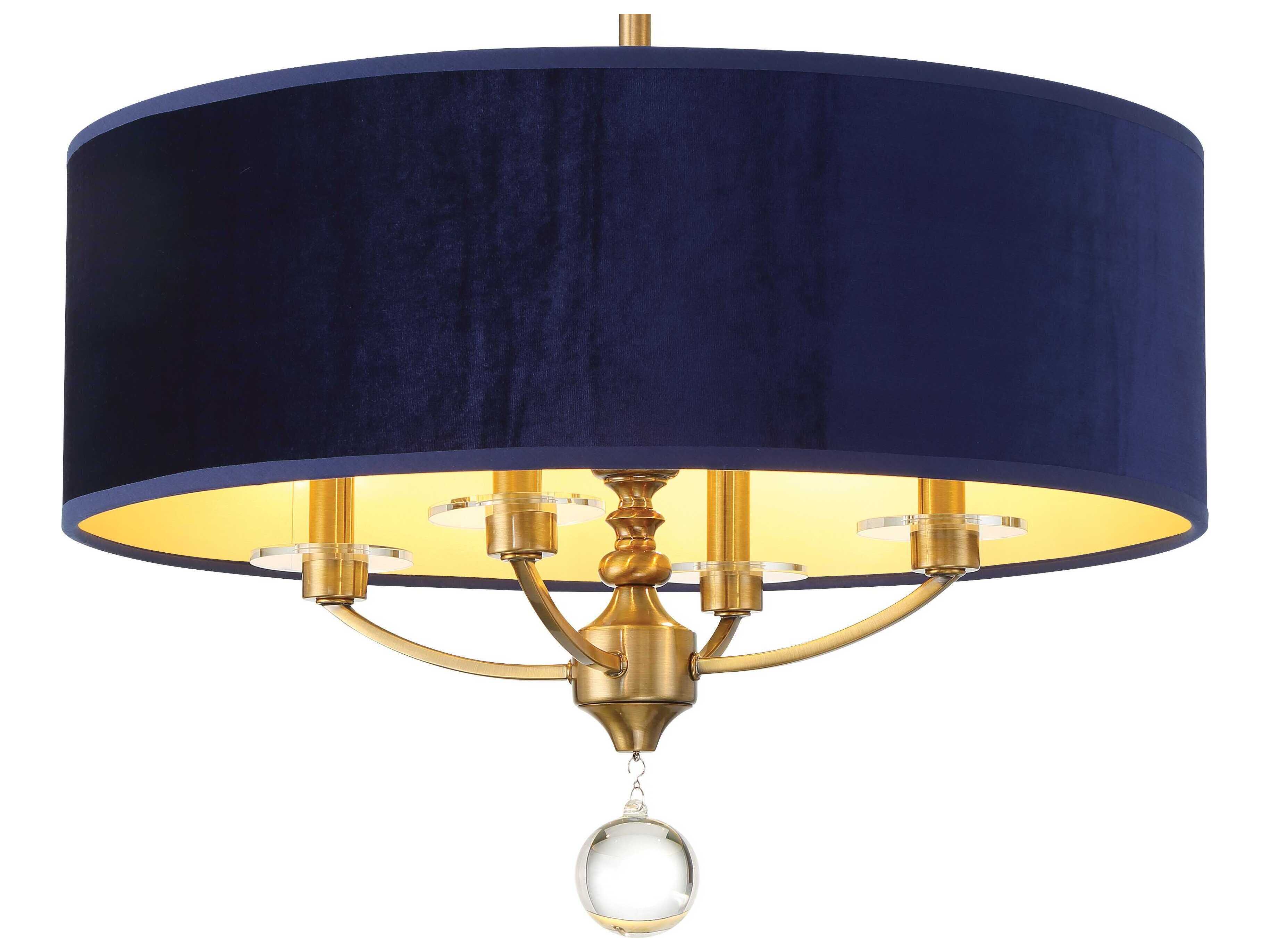 Minka Lavery Van Noord 4-Light Oxidized Aged Brass Blue Drum Semi Flush Mount