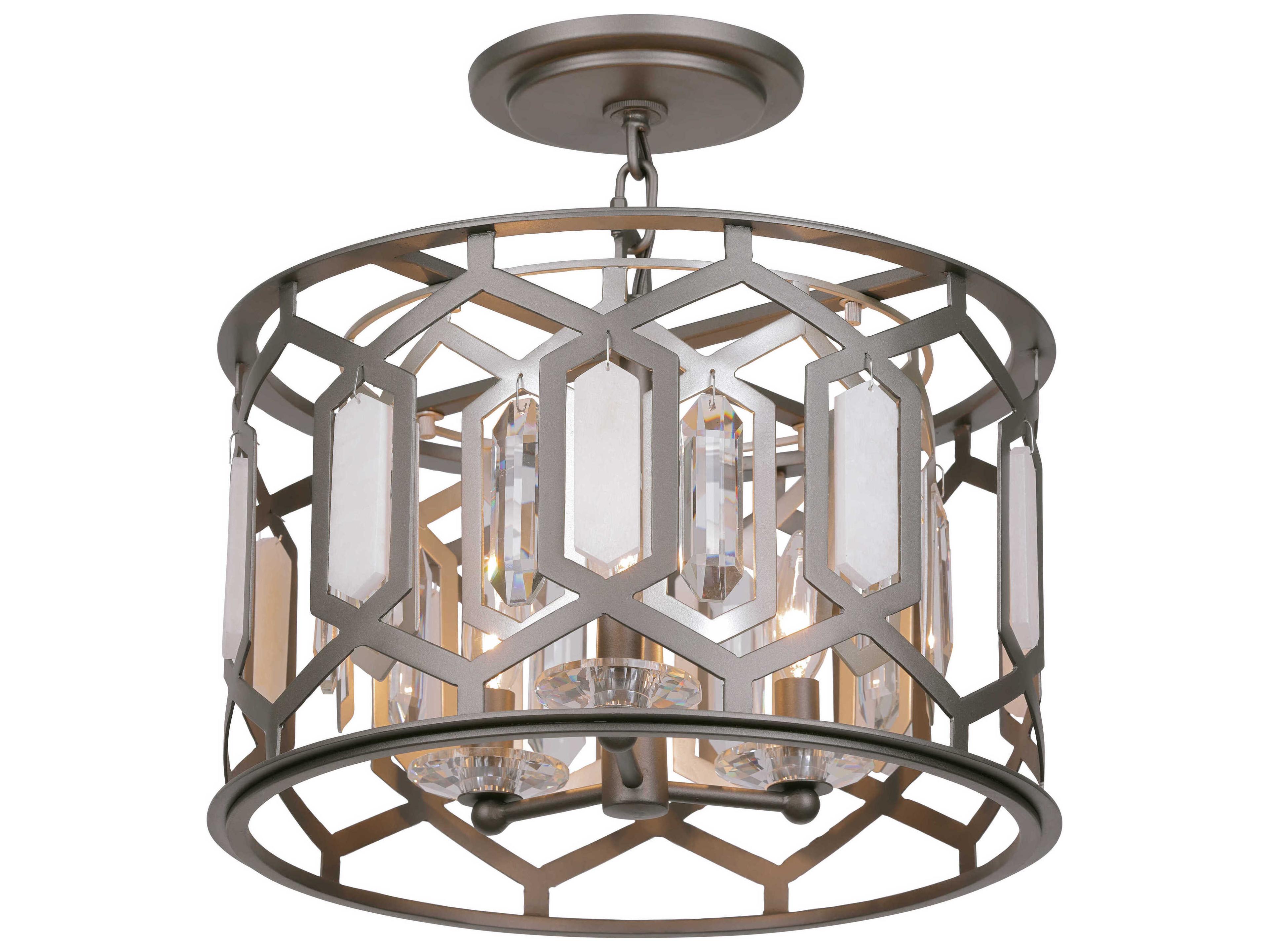 Minka Lavery Hexly 3-Light Bronze Sultry Silver Drum Semi Flush Mount