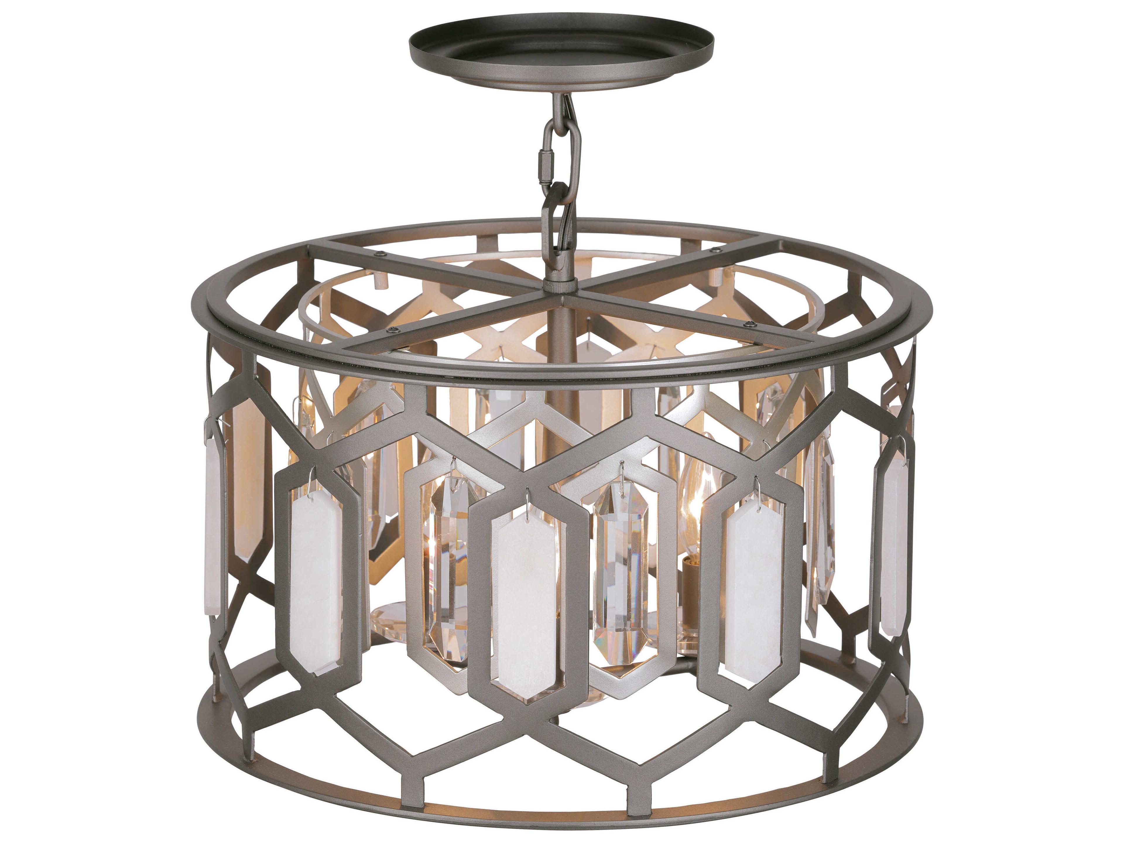 Minka Lavery Hexly 3-Light Bronze Sultry Silver Drum Semi Flush Mount