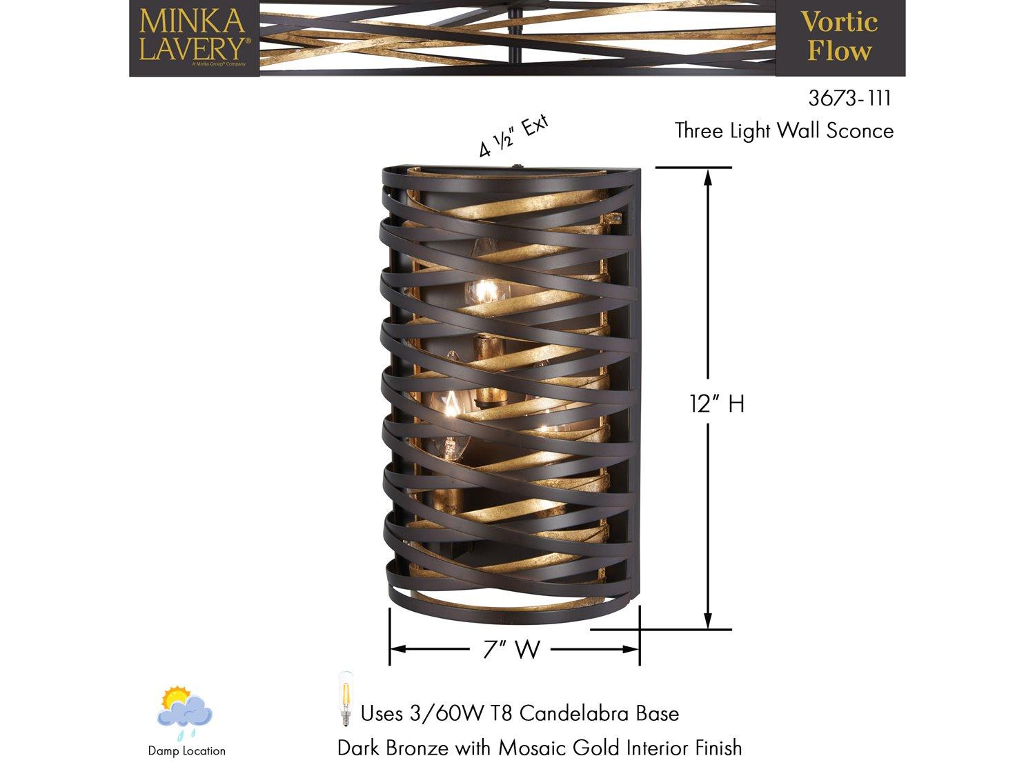 Minka Lavery Vortic Flow 3-Light Dark Bronze Mosaic Gold Wall Sconce