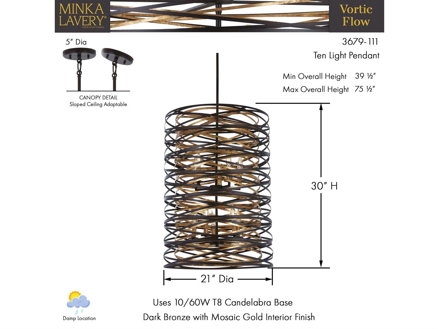 Minka Lavery Vortic Flow 10-Light Dark Bronze Mosaic Gold Candelabra Chandelier