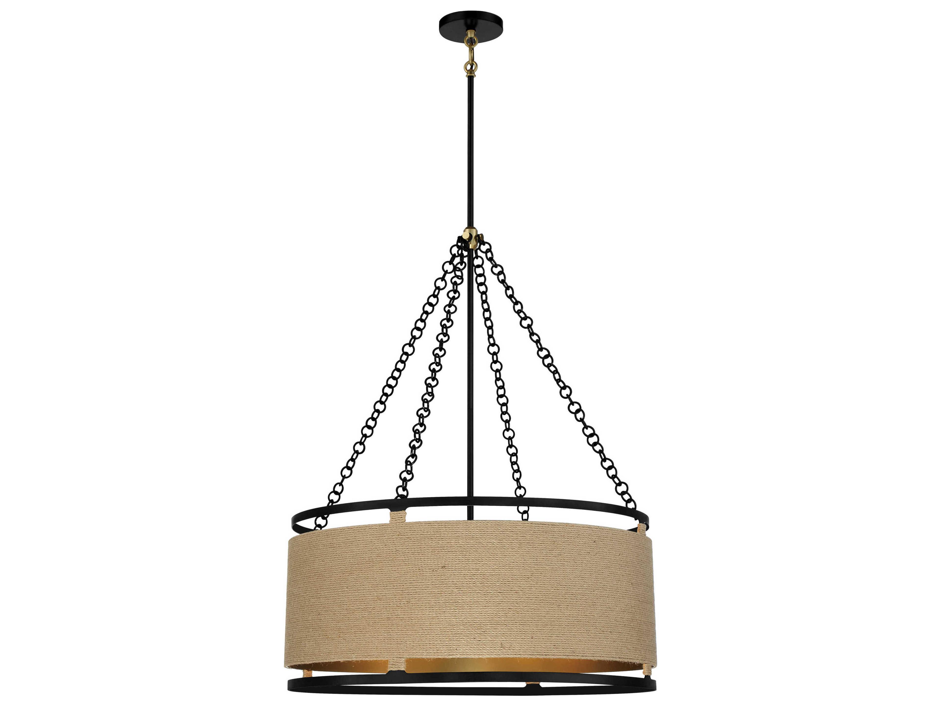 Minka Lavery Windward Passage 6-Light Coal Soft Brass Black Drum Pendant