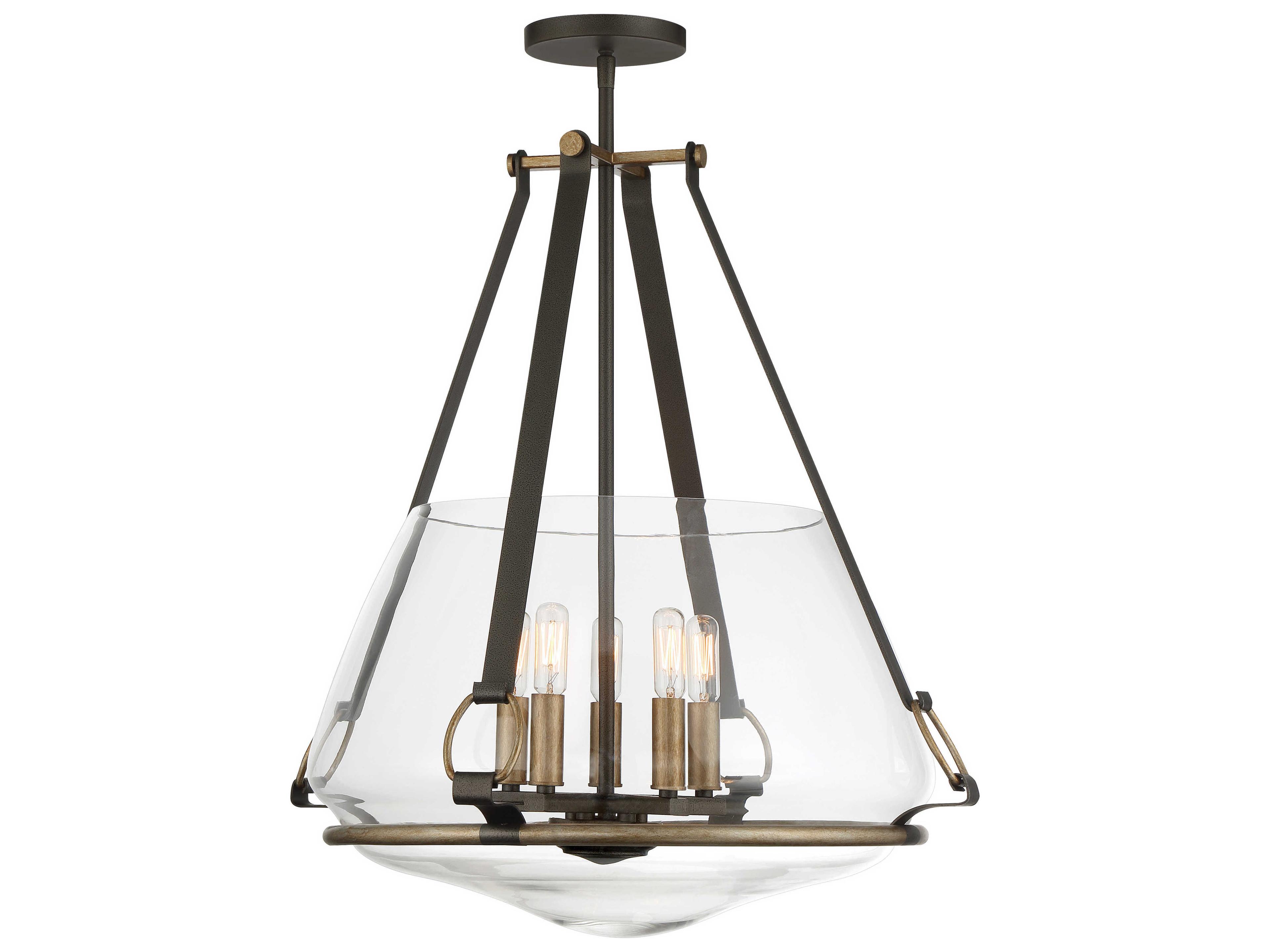 Minka Lavery Eden Valley 5-Light Smoked Iron Aged Gold Black Glass Bowl Pendant