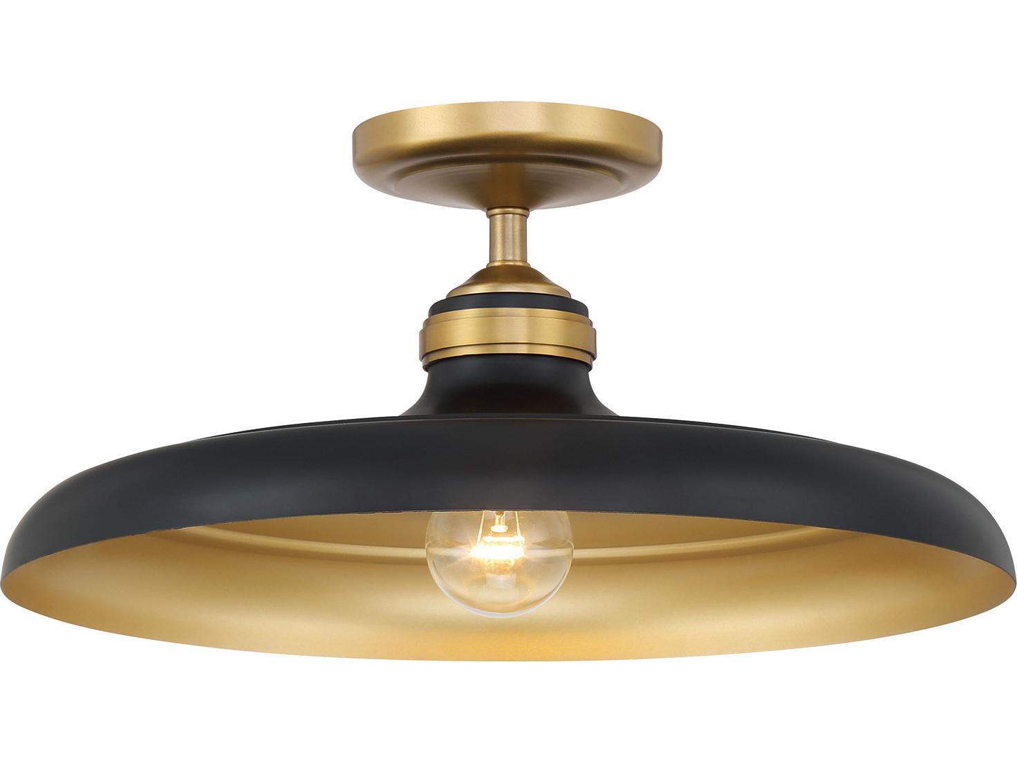 Minka Lavery Crowne 1-Light Legacy Brass Dark Matte Black Semi Flush Mount
