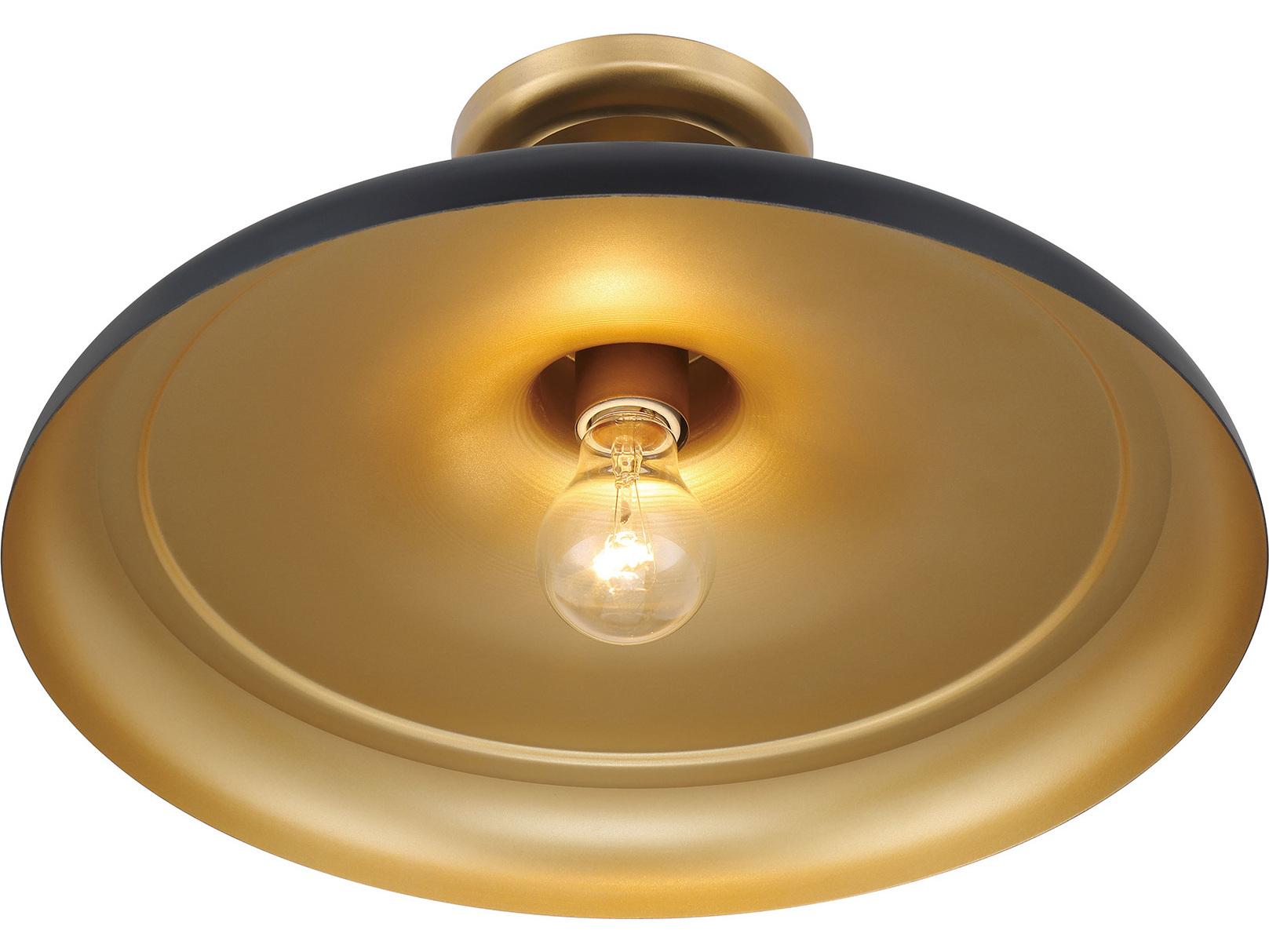 Minka Lavery Crowne 1-Light Legacy Brass Dark Matte Black Semi Flush Mount