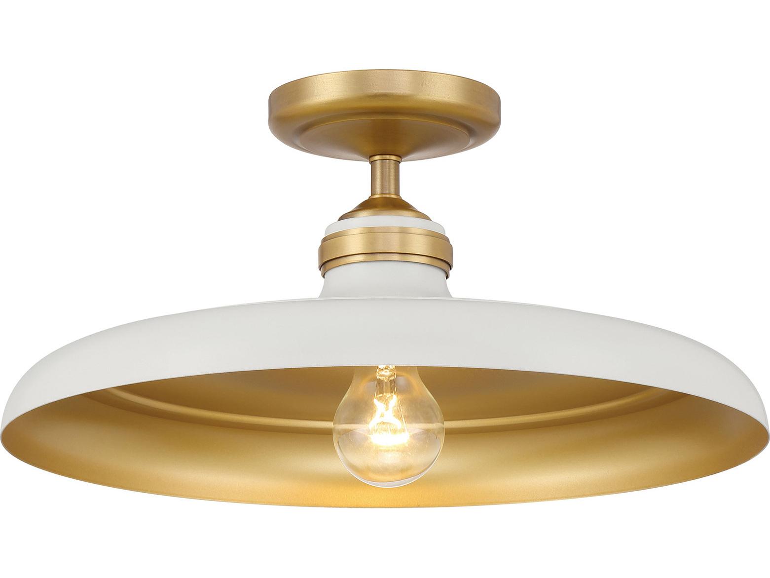 Minka Lavery Crowne 1-Light Legacy Brass Off White Cream Semi Flush Mount