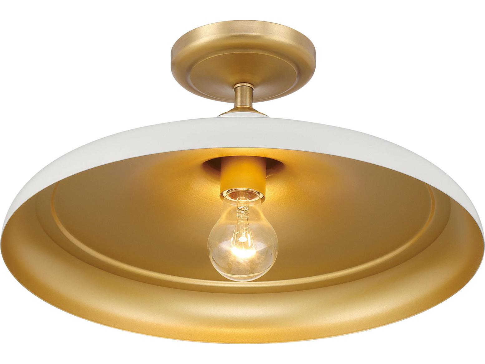 Minka Lavery Crowne 1-Light Legacy Brass Off White Cream Semi Flush Mount