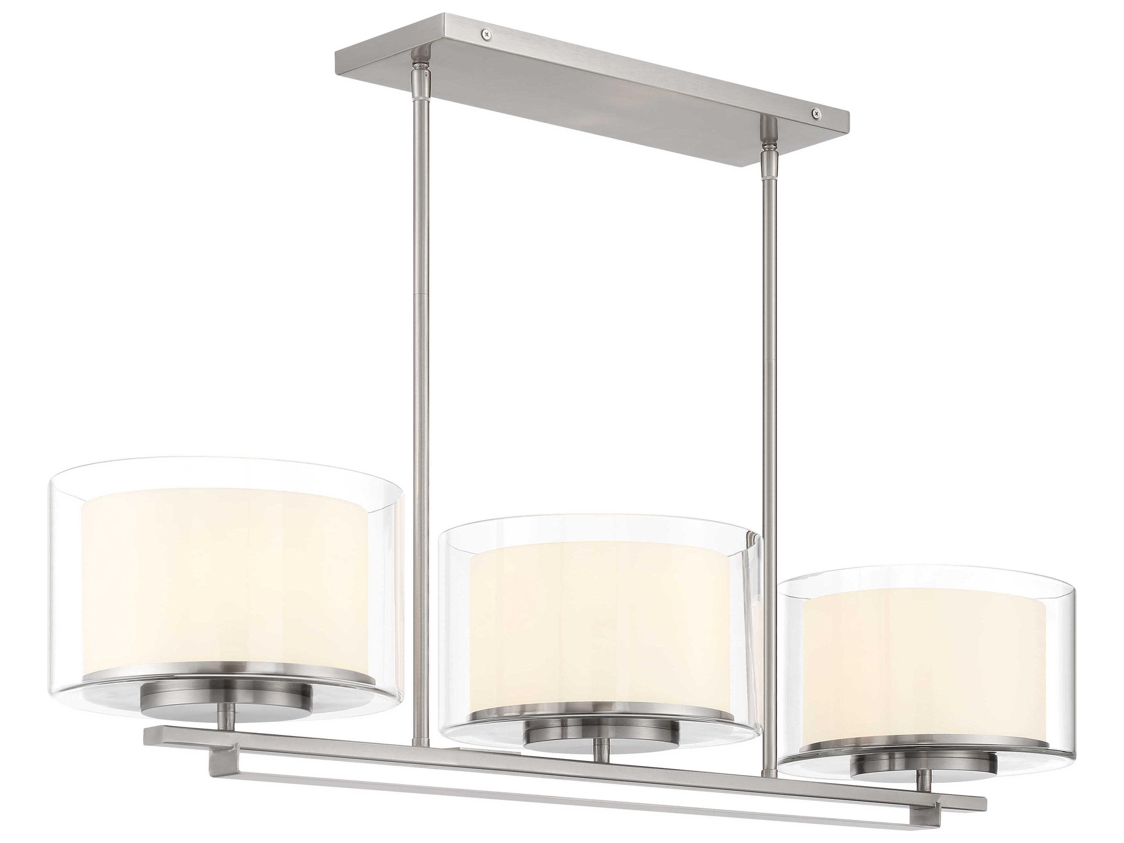 Minka Lavery Overland Park 3-Light Brushed Nickel Glass Drum Linear Island Pendant