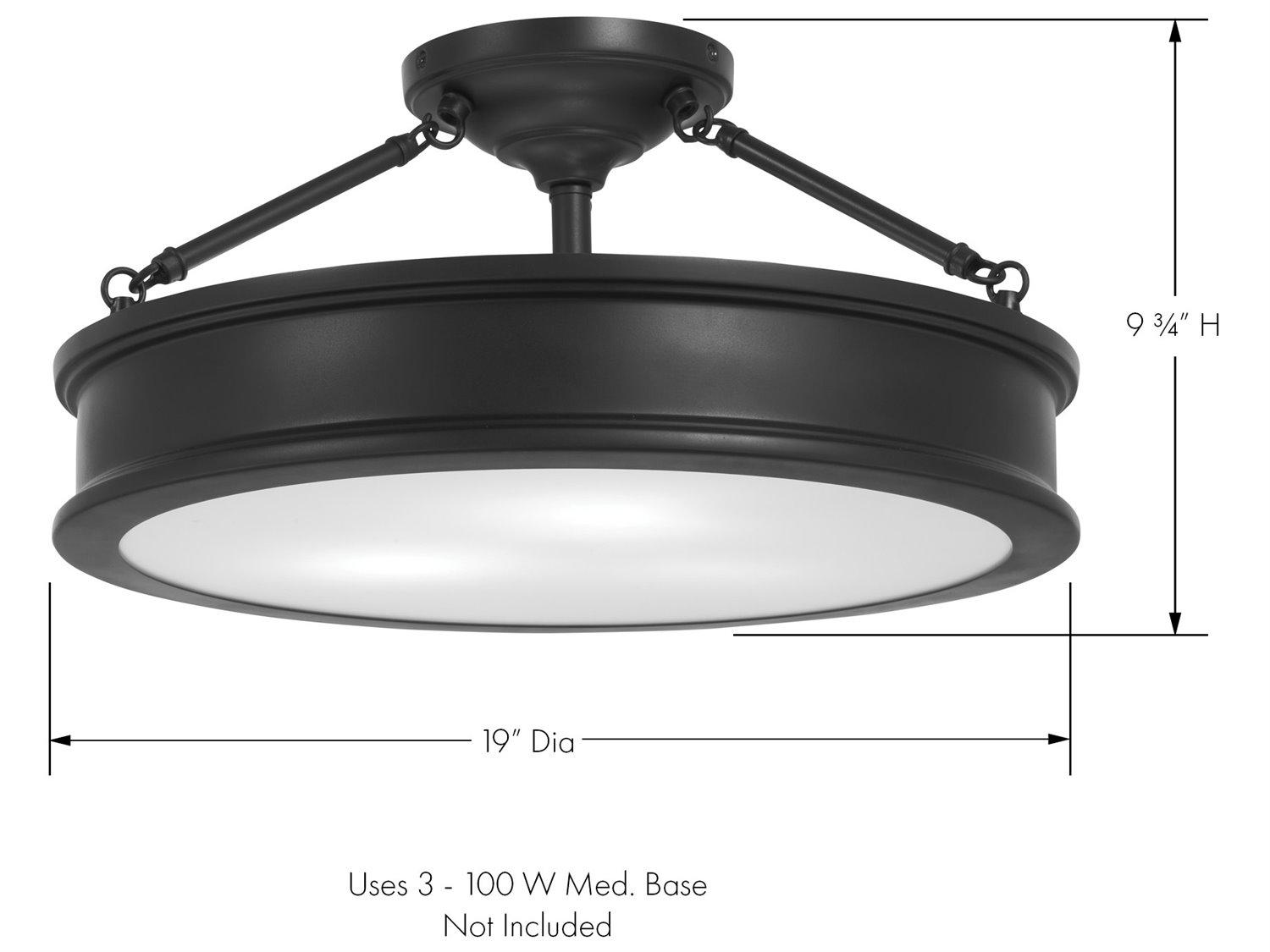 Minka Lavery Harbour Point 3-Light Coal Black Glass Drum Semi Flush Mount