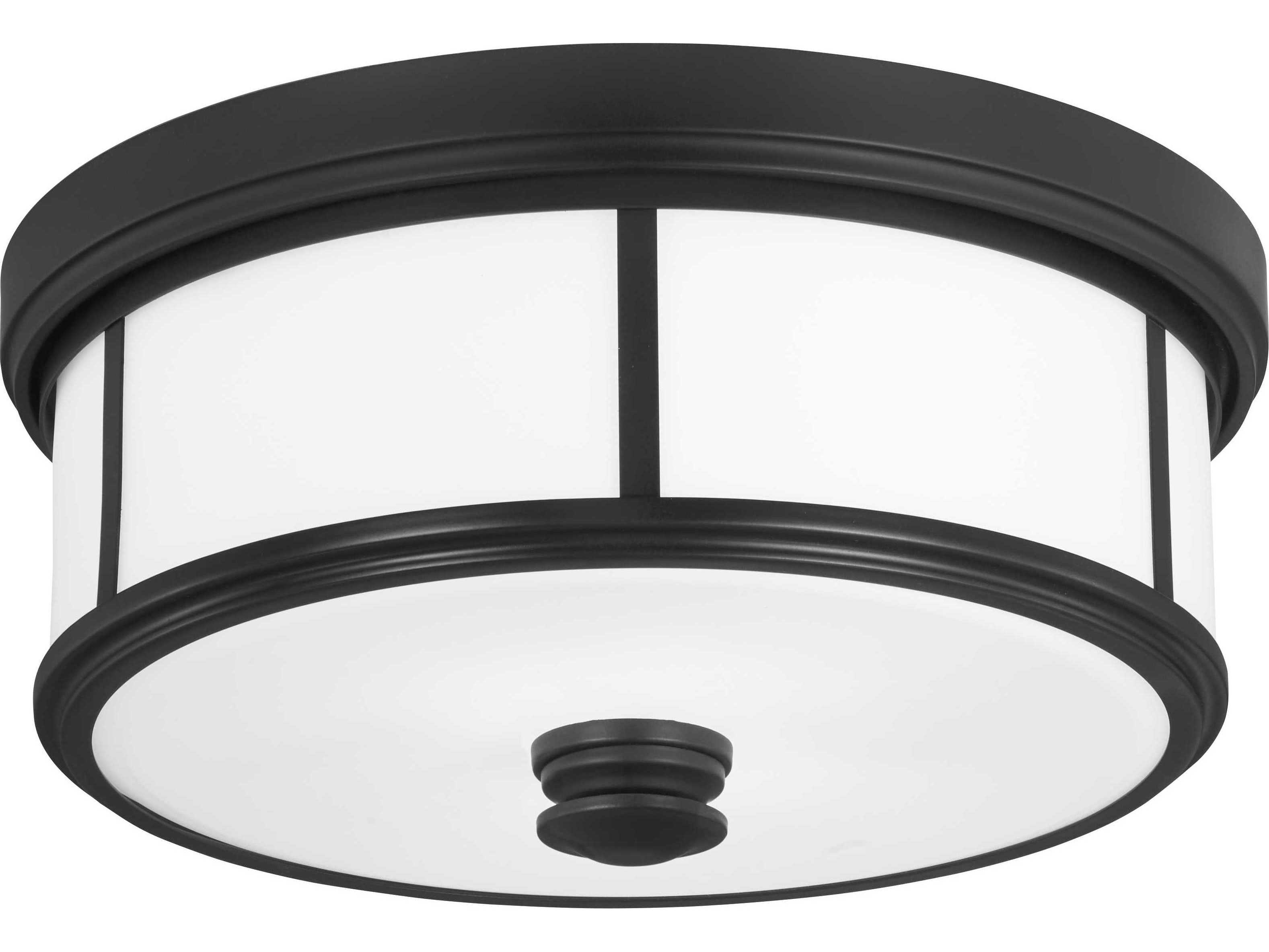 Minka Lavery Harbour Point 2-Light Coal Black Glass Round Flush Mount
