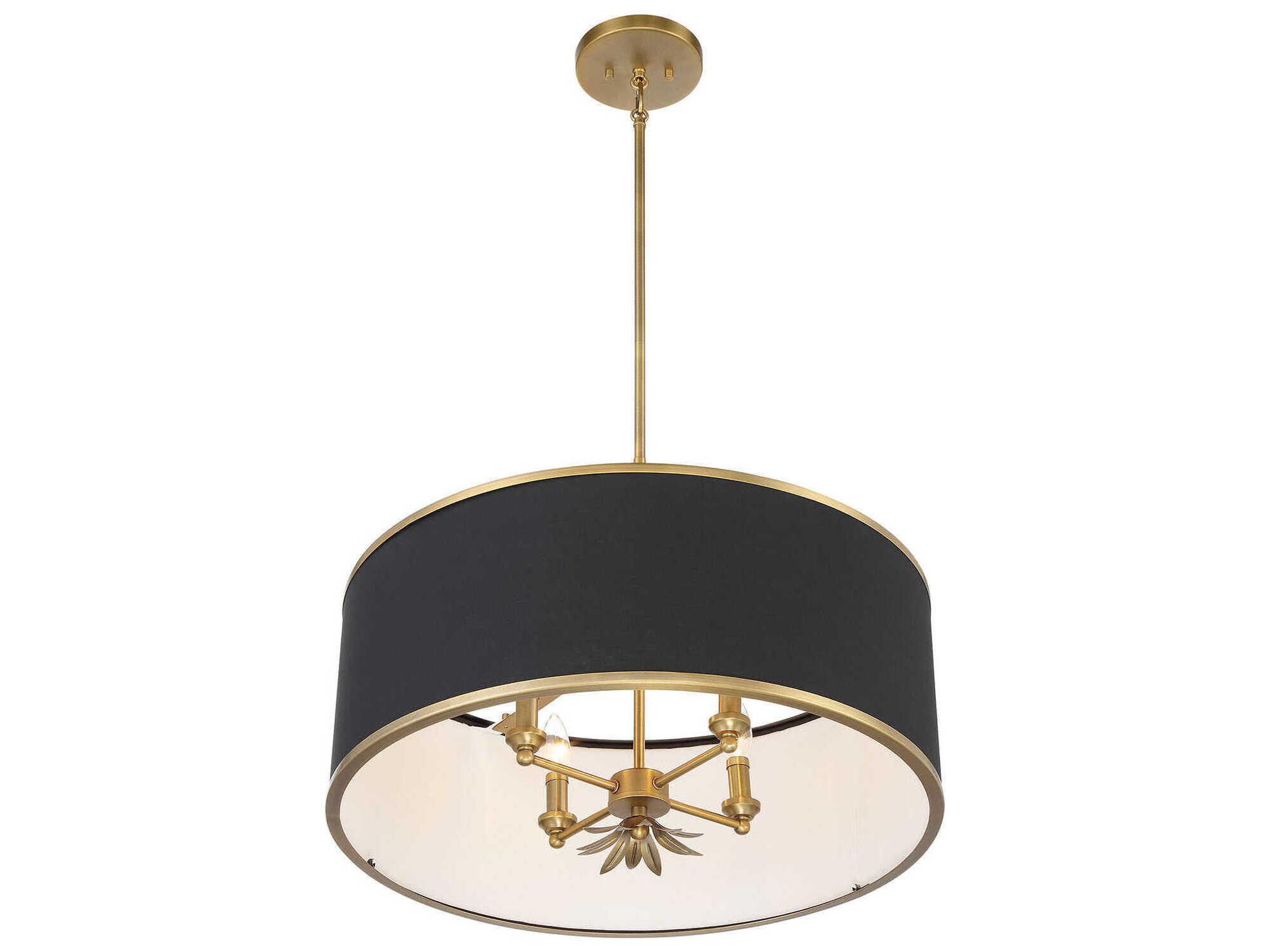 Minka Lavery Caprio 4-Light Natural Brushed Brass Black Crystal Drum Pendant