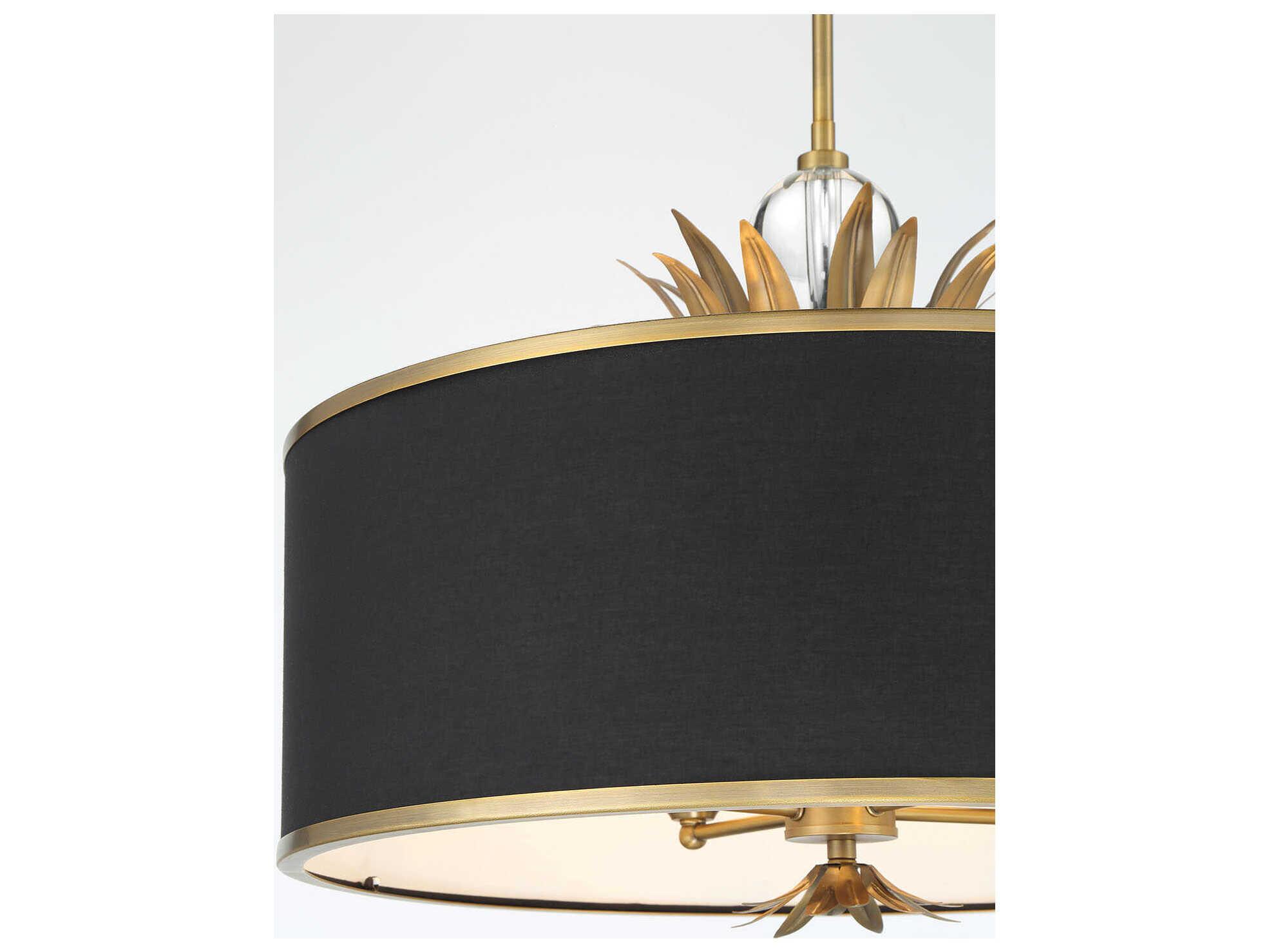 Minka Lavery Caprio 4-Light Natural Brushed Brass Black Crystal Drum Pendant