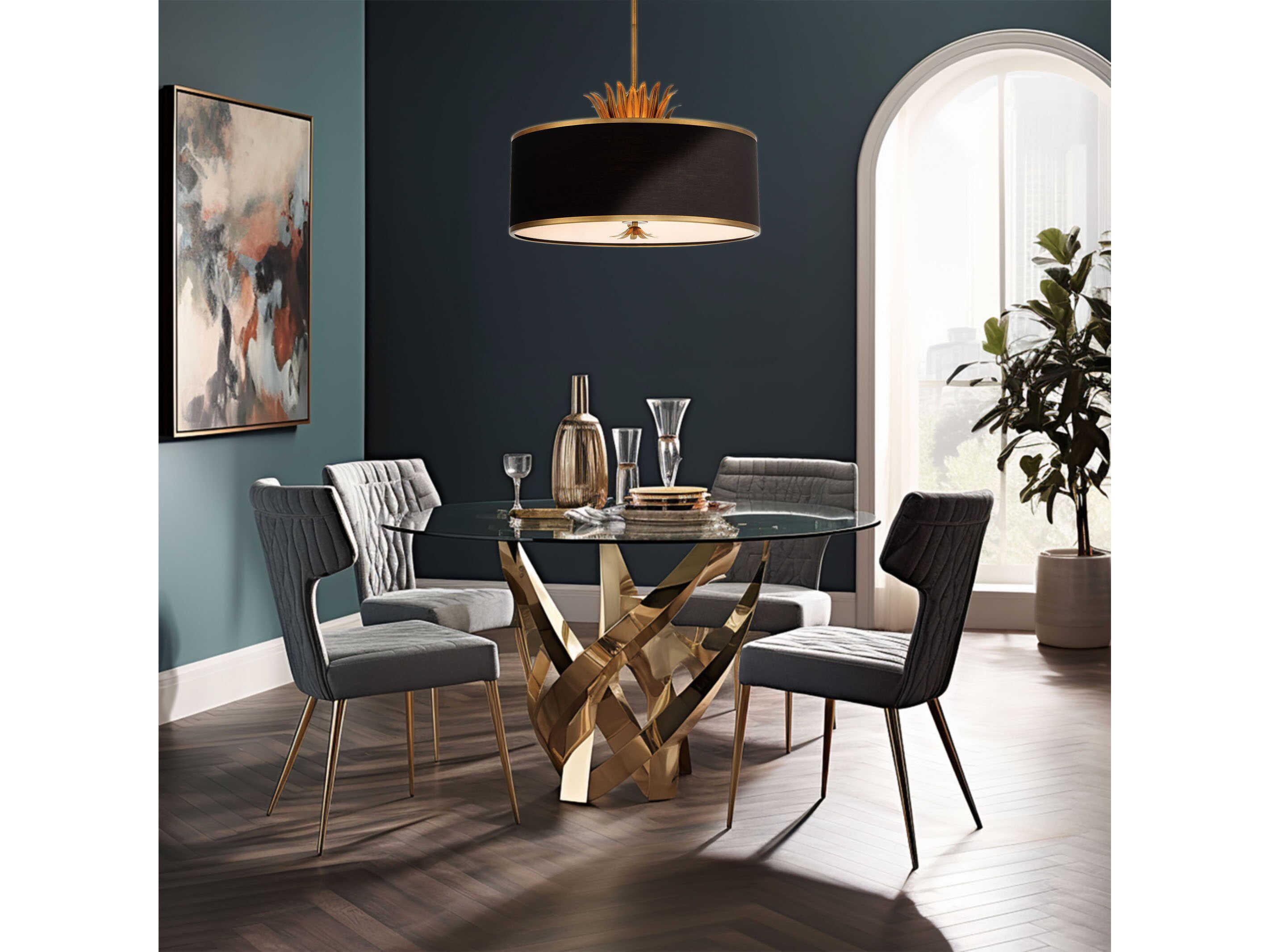 Minka Lavery Caprio 4-Light Natural Brushed Brass Black Crystal Drum Pendant